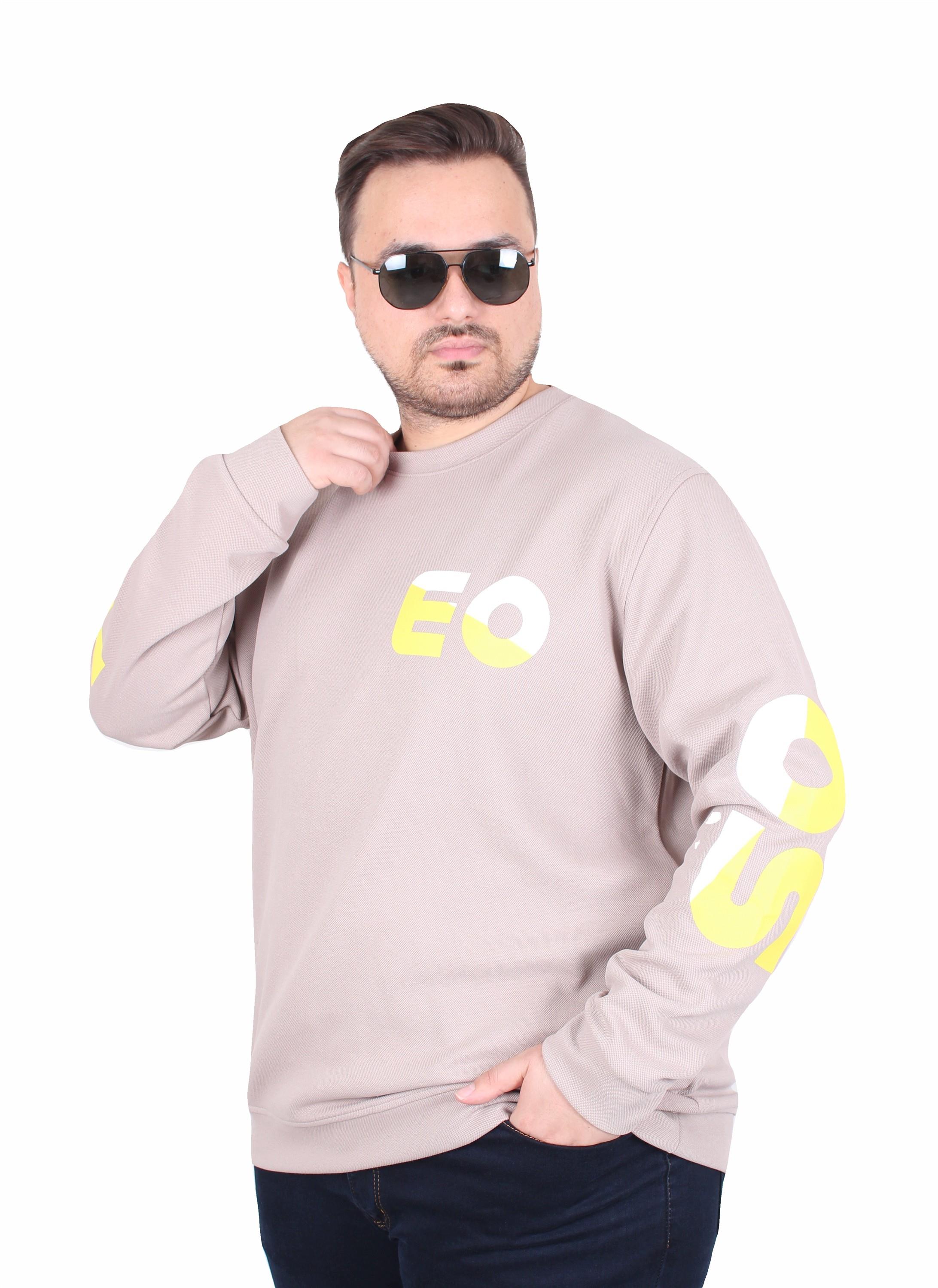 Starbattal Büyük Beden Bisiklet Yaka Sweat Double Face Pike EO 25703 BEJ