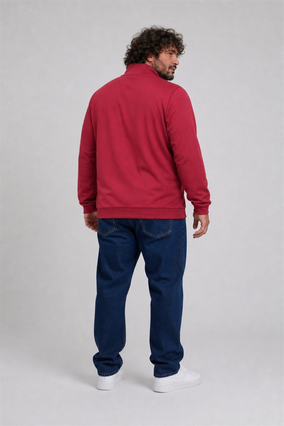 Starbattal Büyük Beden Basic Mevsimlik Fermuarlı Sweatshirt 22750 BORDO