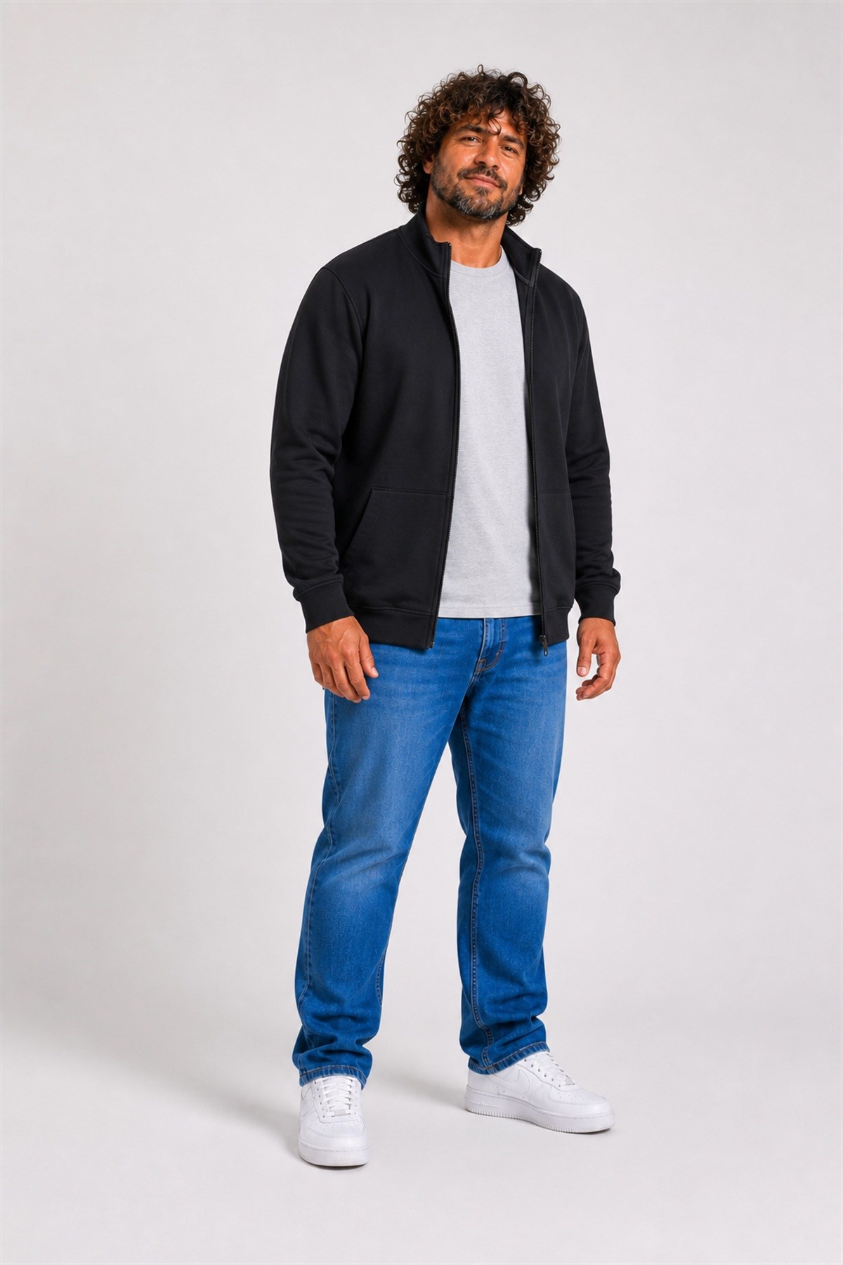 Starbattal Büyük Beden Basic Mevsimlik Fermuarlı Sweatshirt 22750 SIYAH