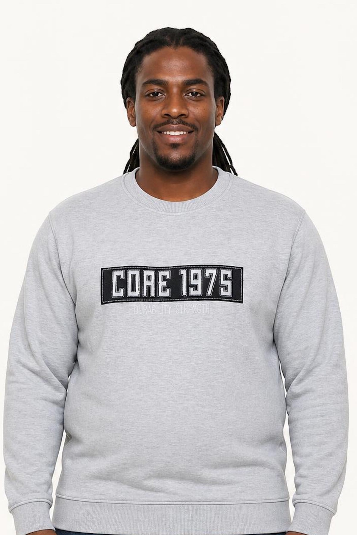 Starbattal Erkek Büyük Beden Sıfır Yaka 3ip Sweat Core 1975 24209 GRI MELANJ