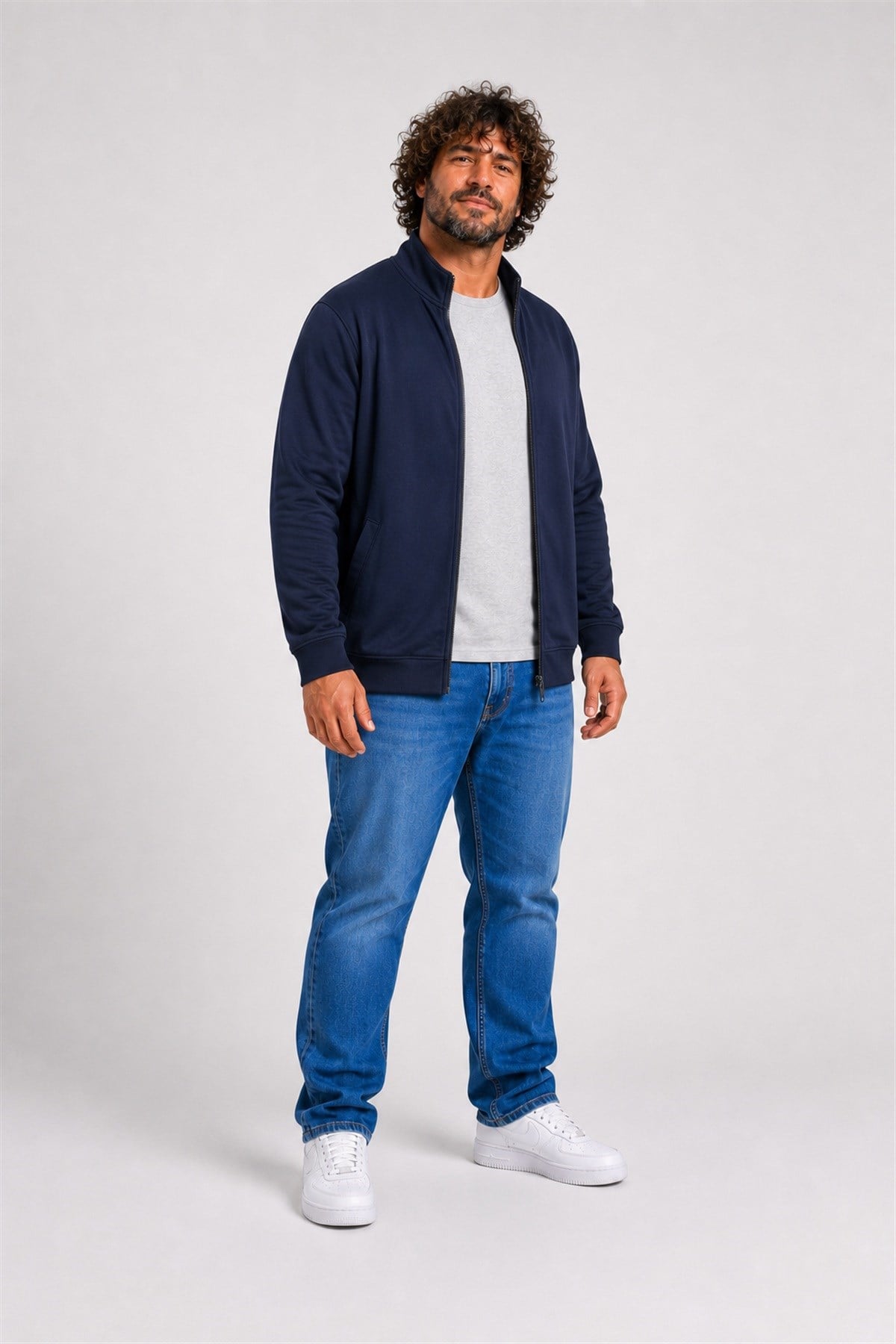 Starbattal Büyük Beden Basic Mevsimlik Fermuarlı Sweatshirt 22750 LACIVERT