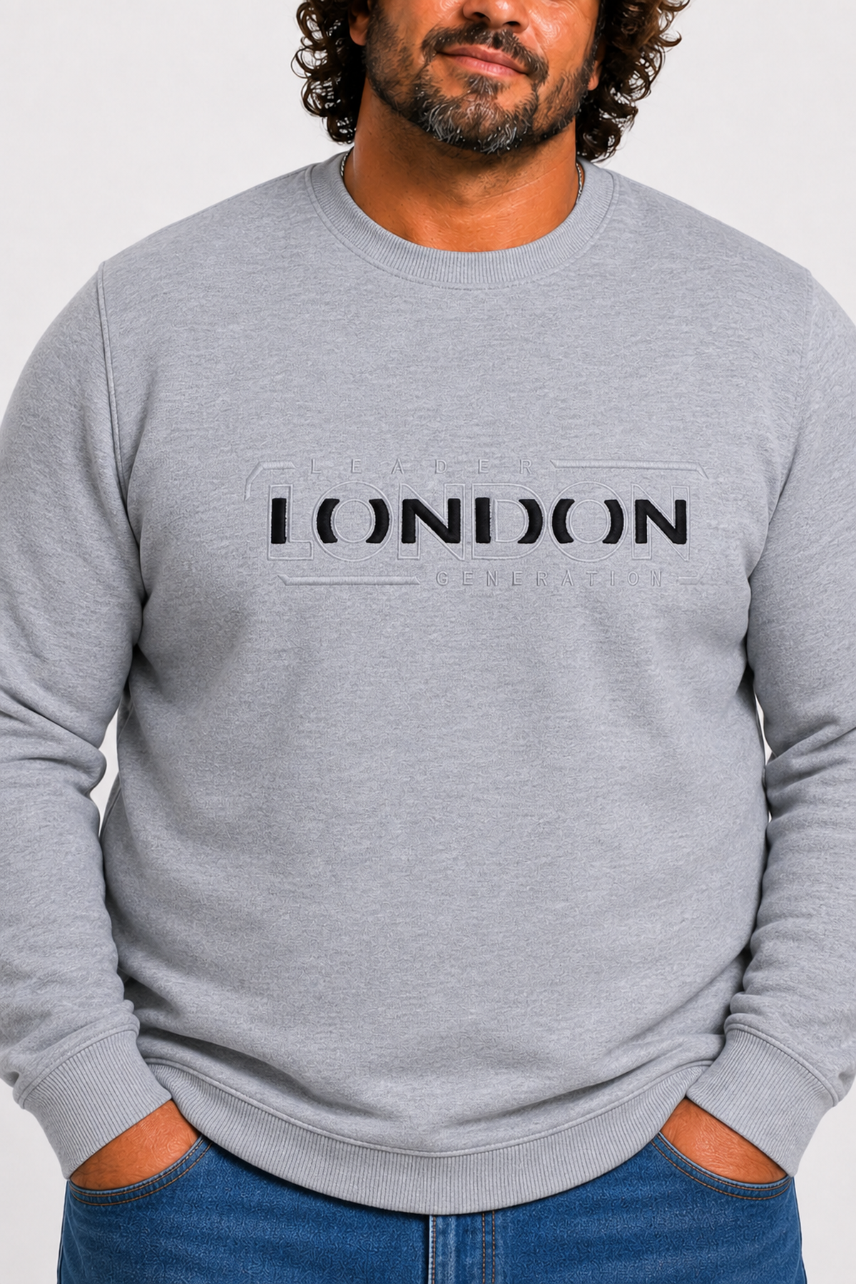 Starbattal Erkek Büyük Beden Sıfır Yaka 3ip Sweat London 24208 GRI MELANJ