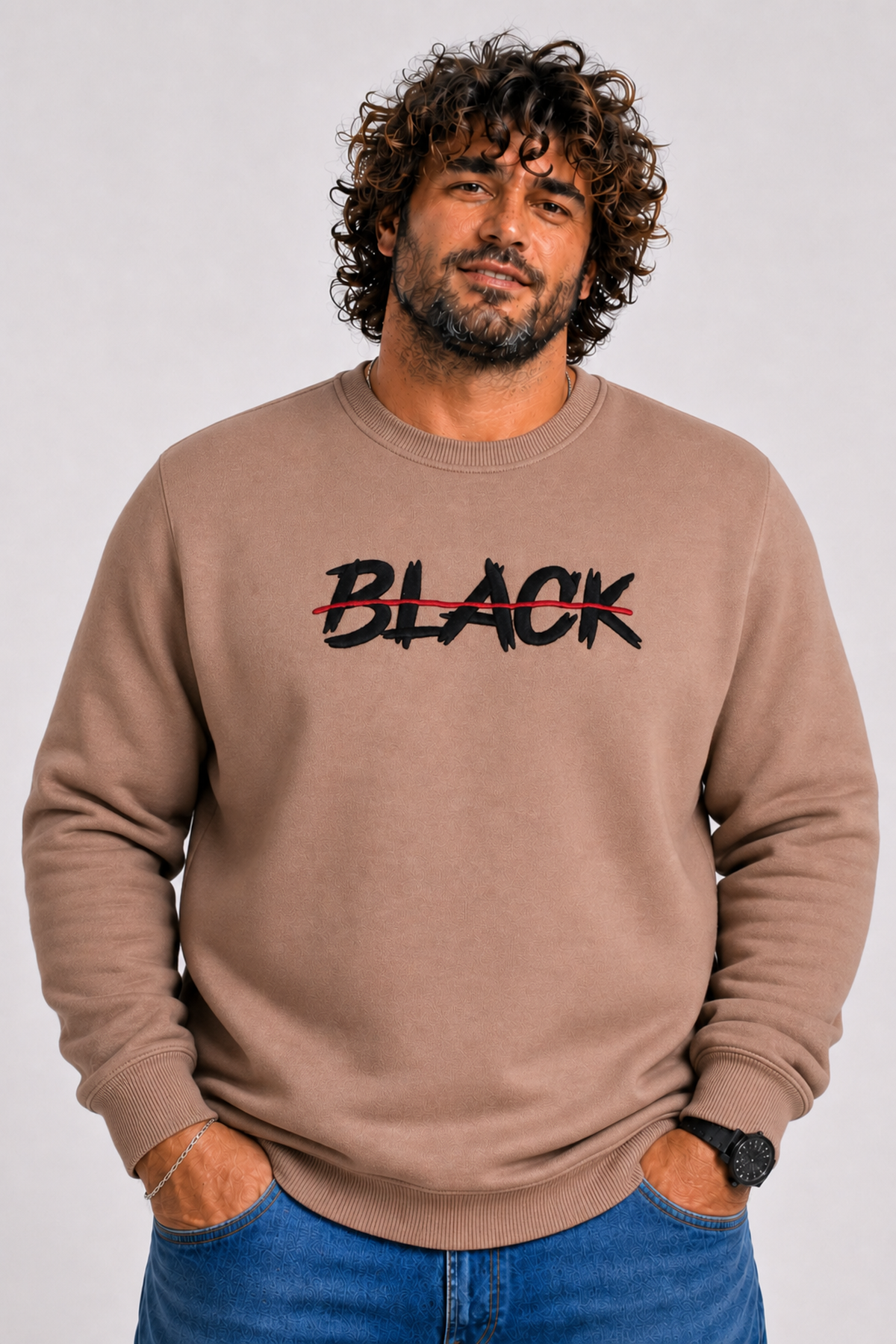 Starbattal Erkek Büyük Beden Sıfır Yaka 3ip Sweat Black 24202 S.KAHVE