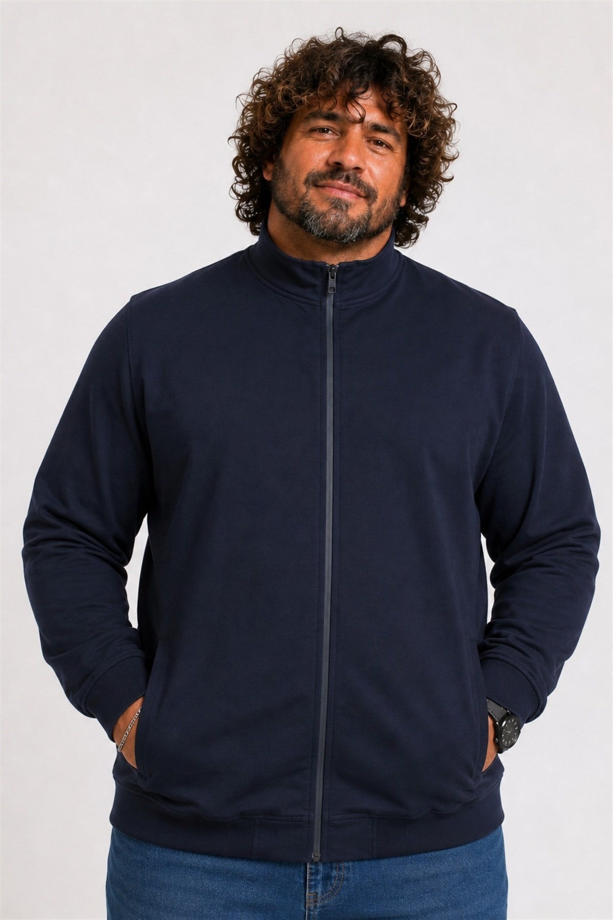 Starbattal Büyük Beden Basic Mevsimlik Fermuarlı Sweatshirt 22750 LACIVERT