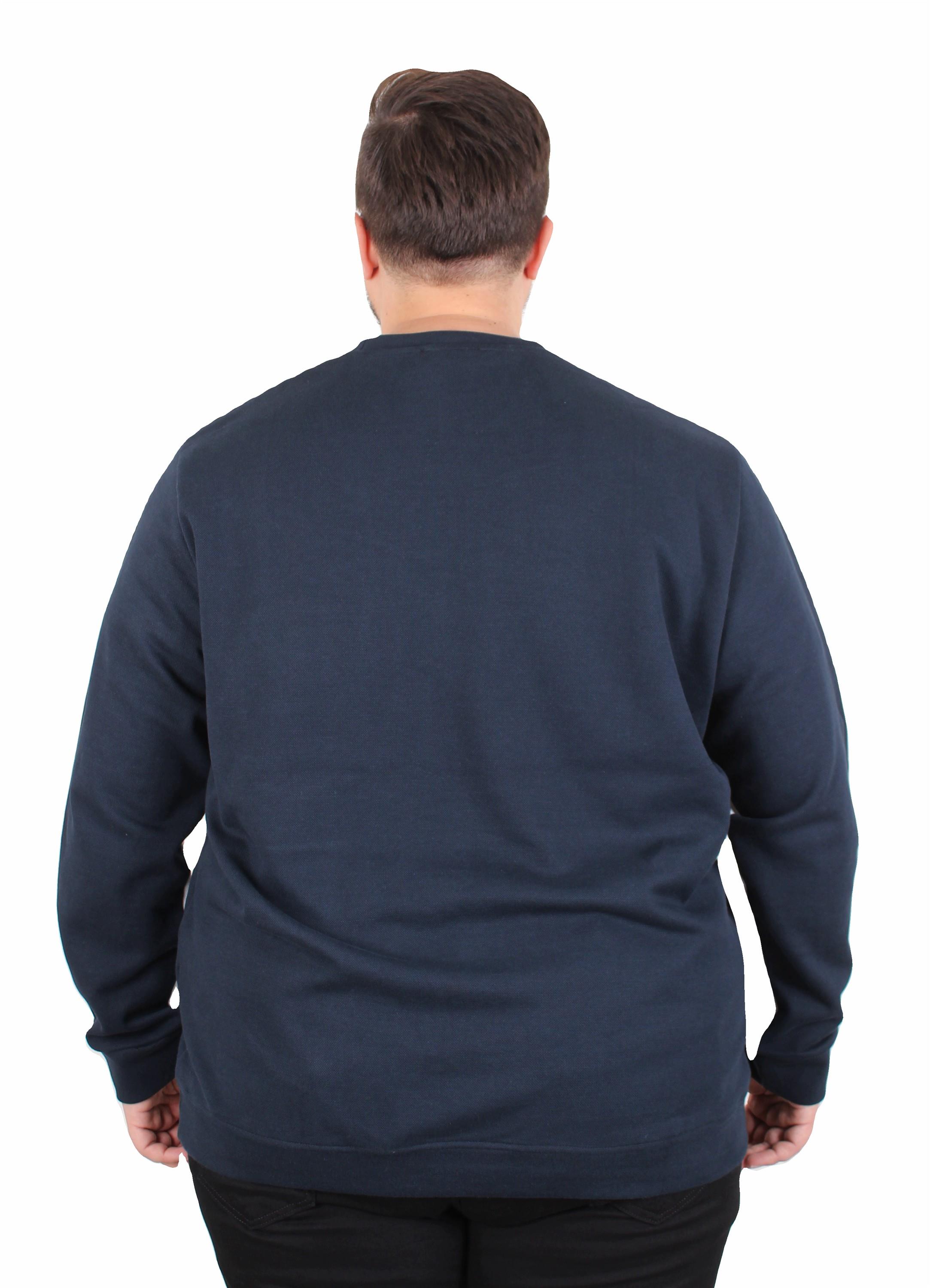 Starbattal Büyük Beden Bisiklet Yaka Cepli Sweat Double Face Pike 25702 LACIVERT