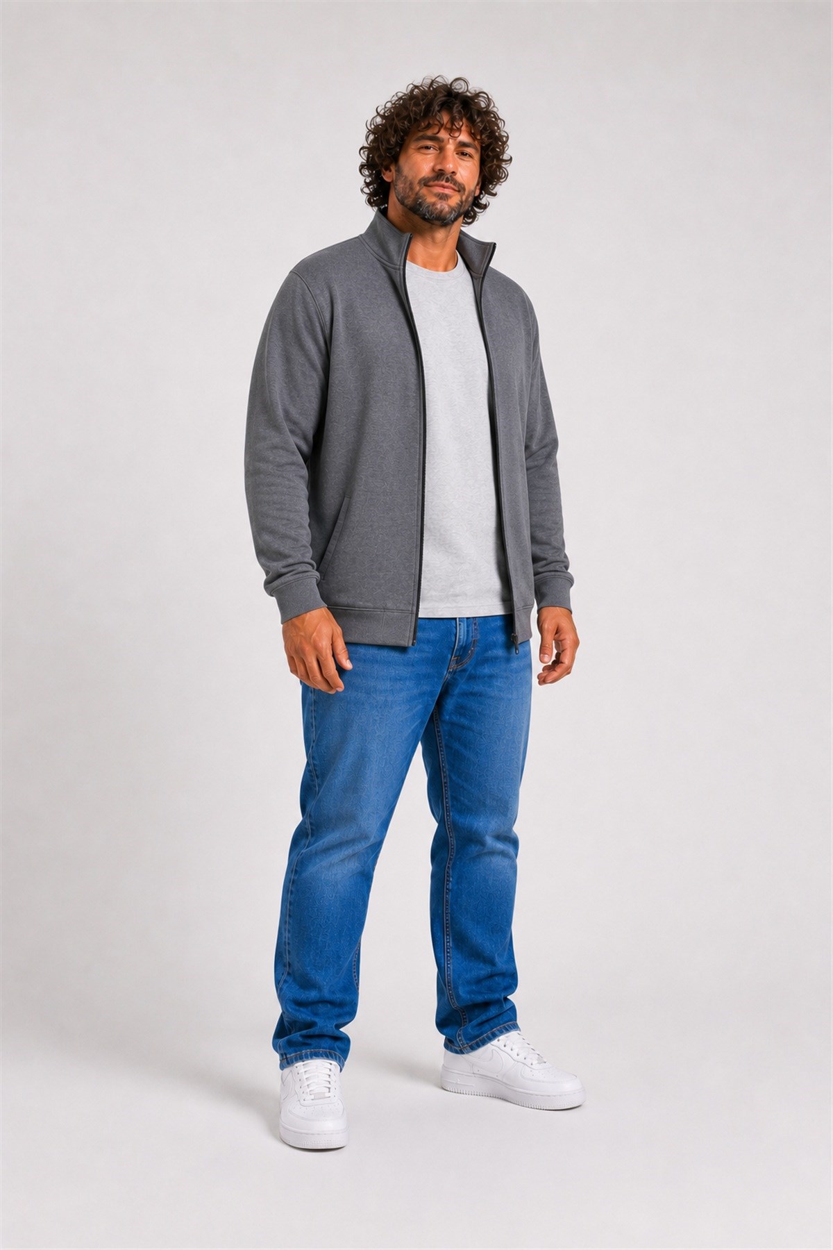 Starbattal Büyük Beden Basic Mevsimlik Fermuarlı Sweatshirt 22750 GRI MELANJ