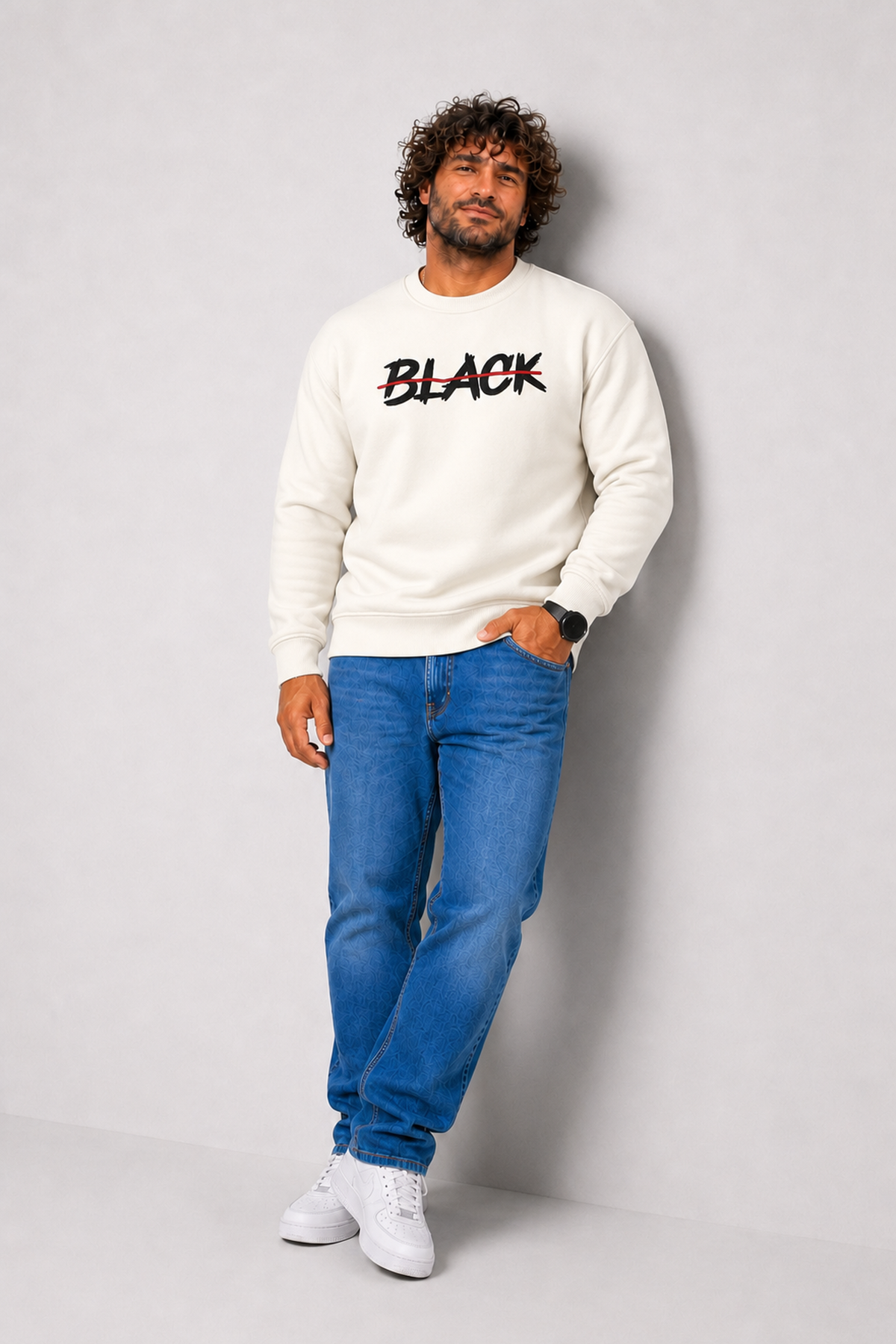Starbattal Erkek Büyük Beden Sıfır Yaka 3ip Sweat Black 24202 EKRU