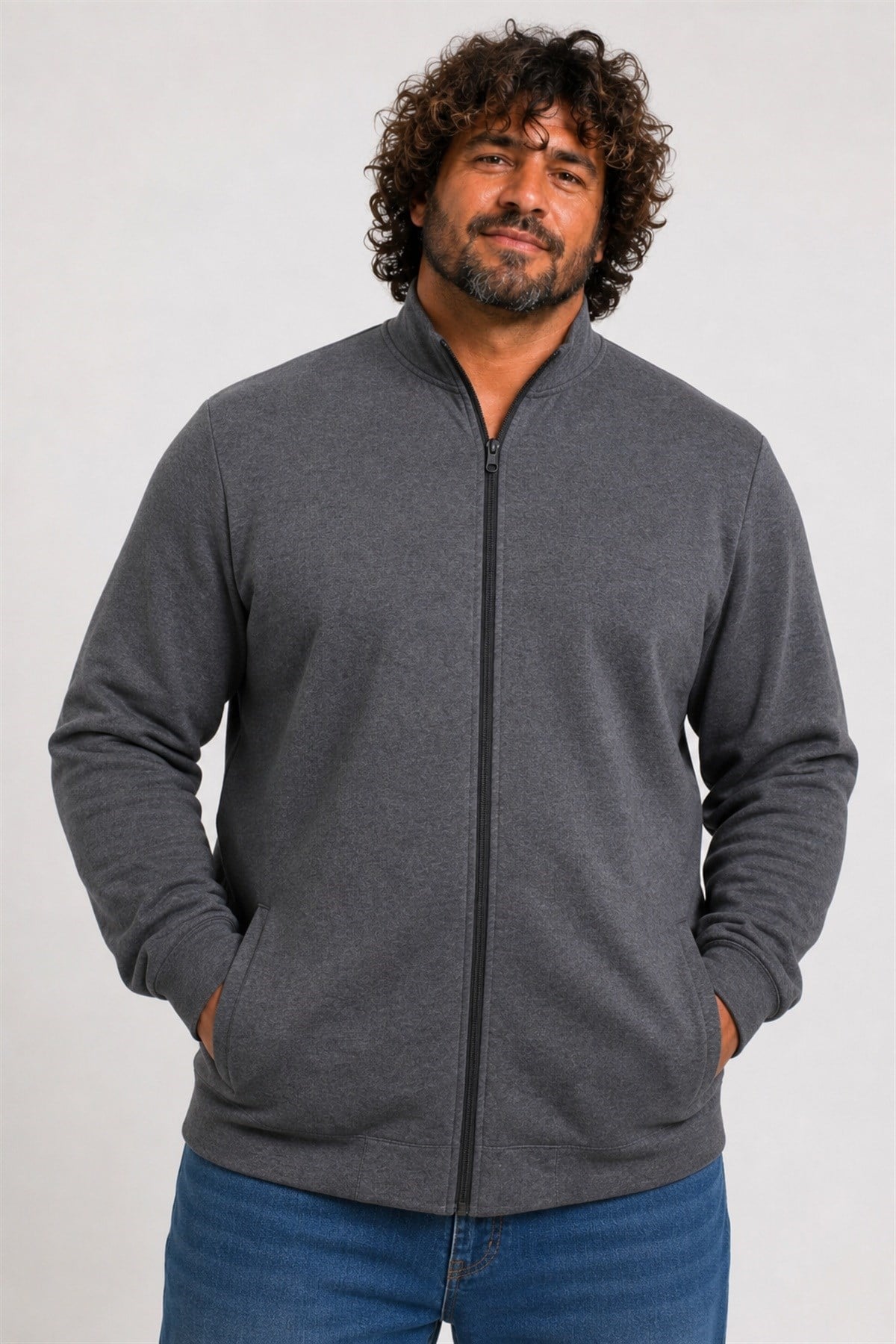 Starbattal Büyük Beden Basic Mevsimlik Fermuarlı Sweatshirt 22750 ANTRASIT