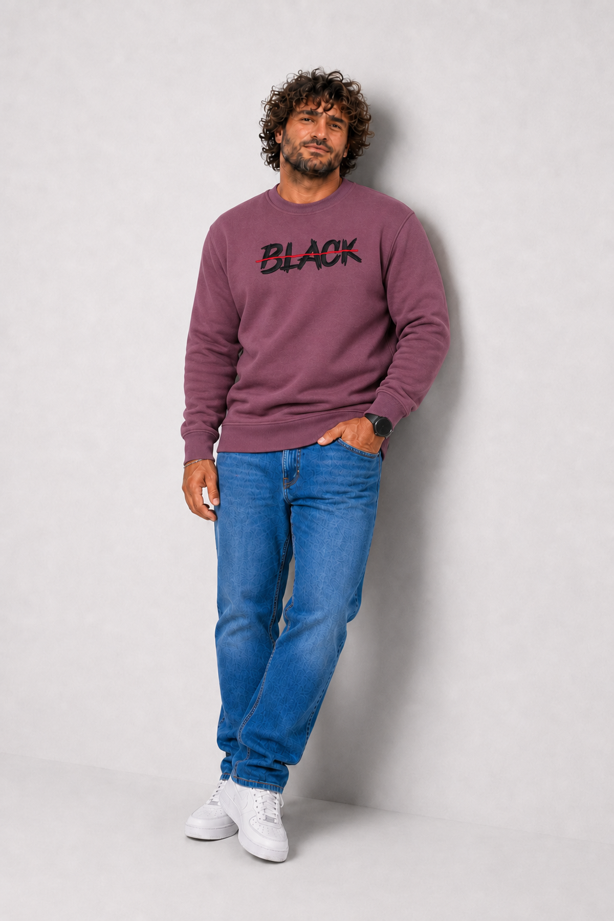 Starbattal Erkek Büyük Beden Sıfır Yaka 3ip Sweat Black 24202 Eflatun