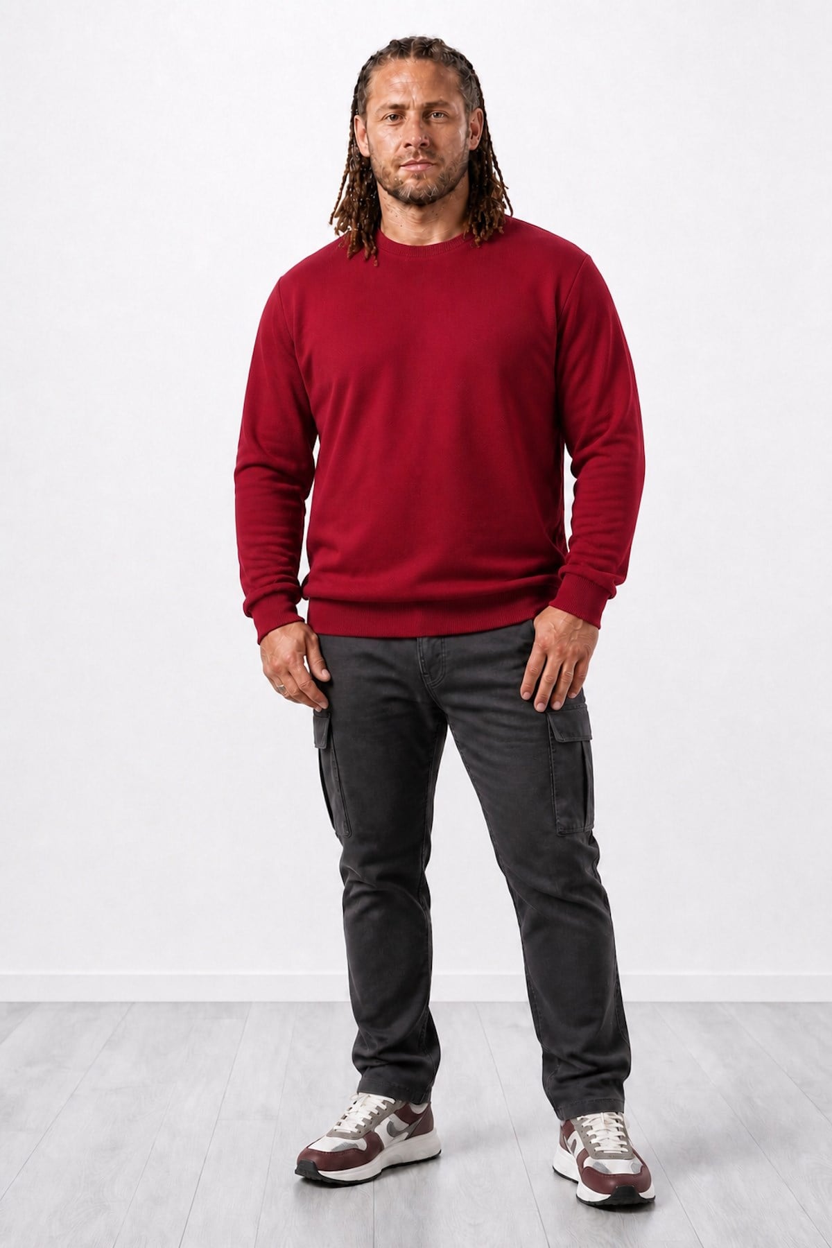 Starbattal Büyük Beden Sıfır Yaka Classic Sweat 23216 BORDO