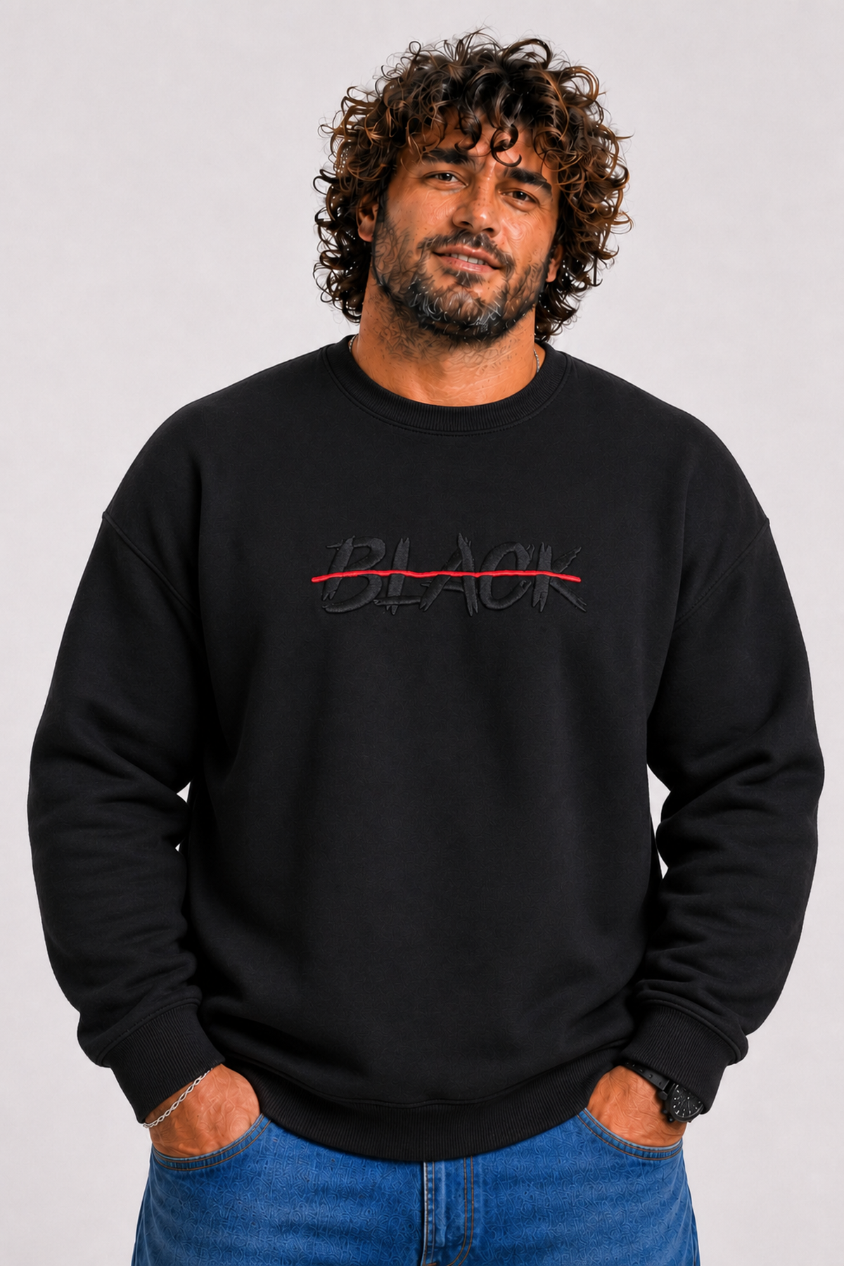 Starbattal Erkek Büyük Beden Sıfır Yaka 3ip Sweat Black 24202 SIYAH