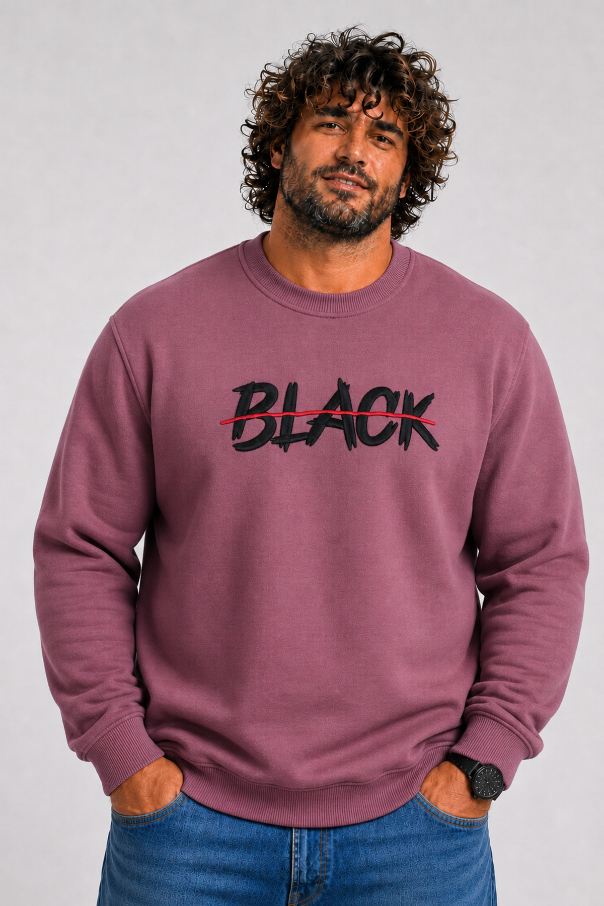 Starbattal Erkek Büyük Beden Sıfır Yaka 3ip Sweat Black 24202 Eflatun
