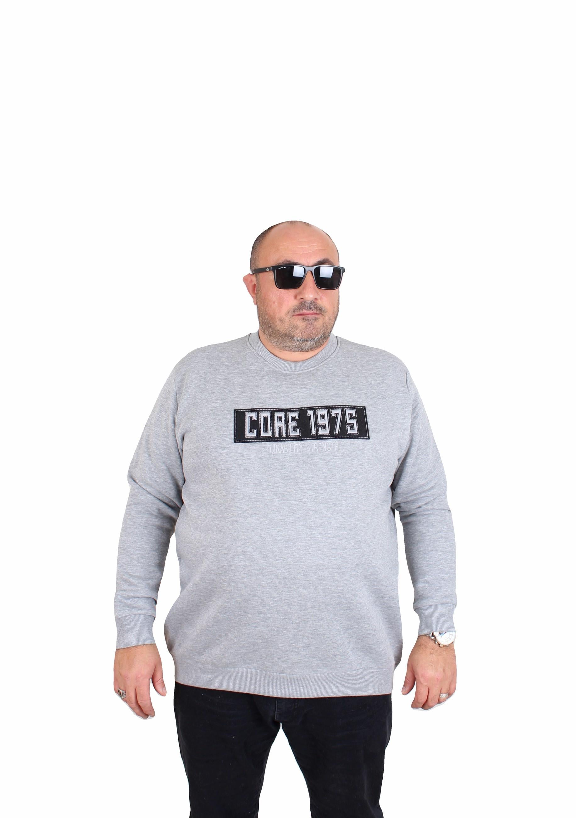 Starbattal Erkek Büyük Beden Sıfır Yaka 3ip Sweat Core 1975 24209 GRI MELANJ