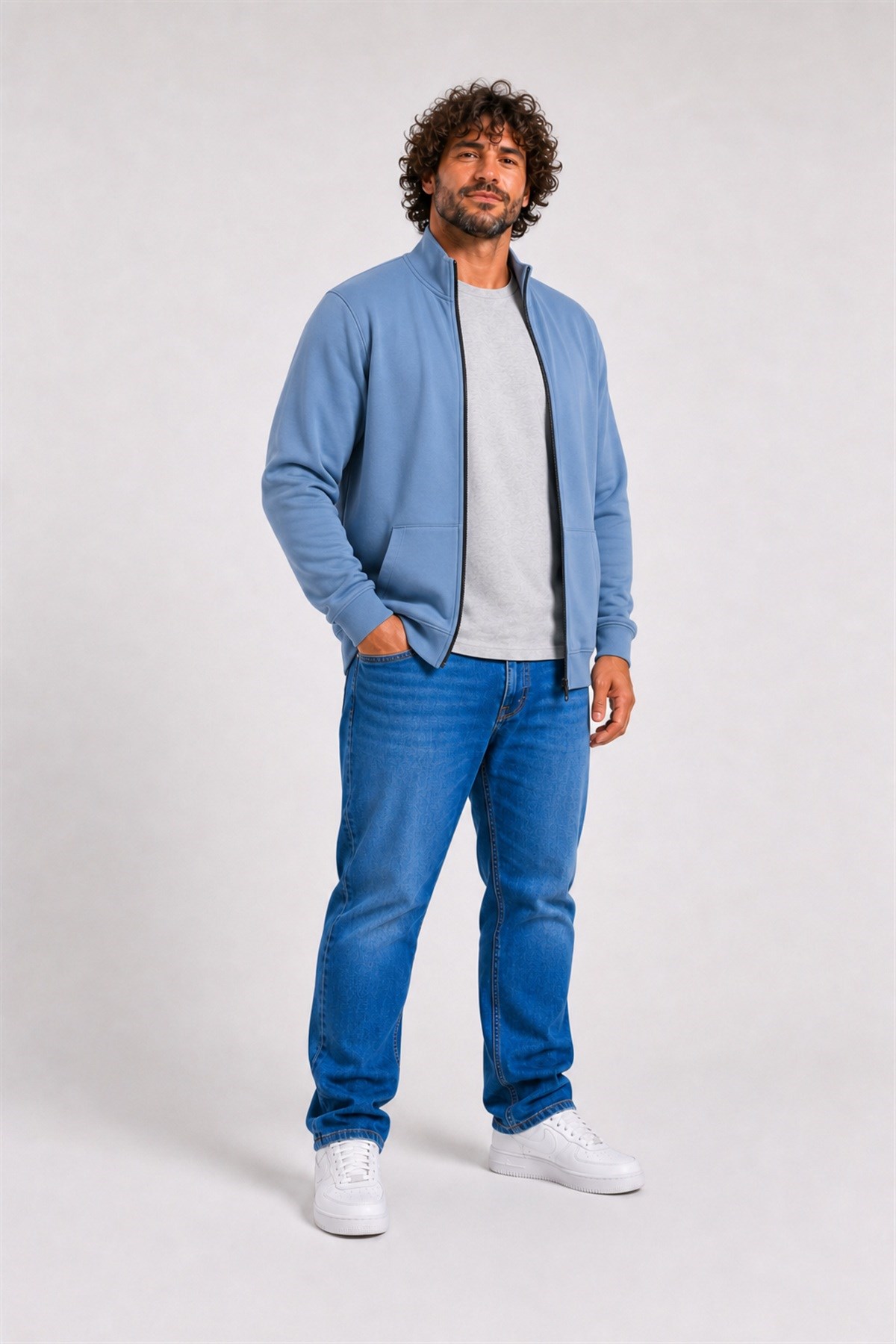 Starbattal Büyük Beden Basic Mevsimlik Fermuarlı Sweatshirt 22750 MAVI