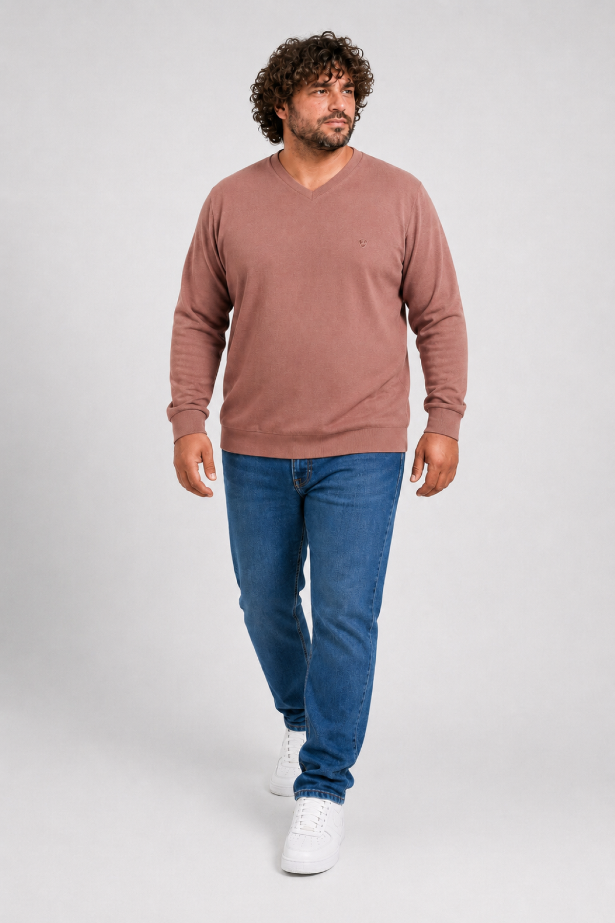 Starbattal Büyük Beden Selanik V Yaka Classic Sweat 23201 TABA