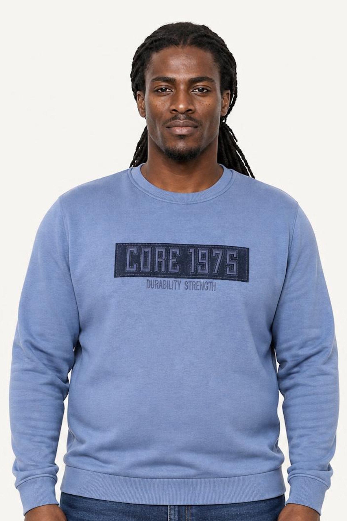 Starbattal Erkek Büyük Beden Sıfır Yaka 3ip Sweat Core 1975 24209 MAVI