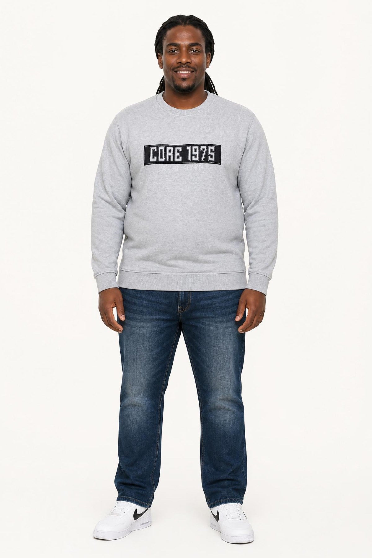 Starbattal Erkek Büyük Beden Sıfır Yaka 3ip Sweat Core 1975 24209 GRI MELANJ