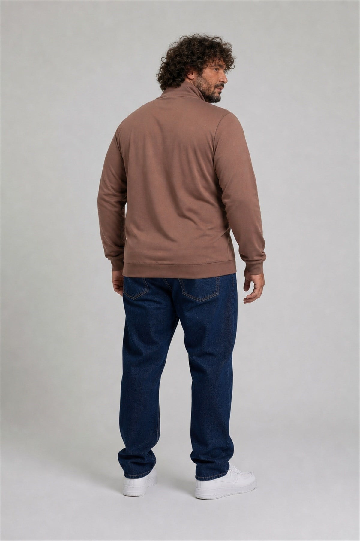 Starbattal Büyük Beden Basic Mevsimlik Fermuarlı Sweatshirt 22750 TABA