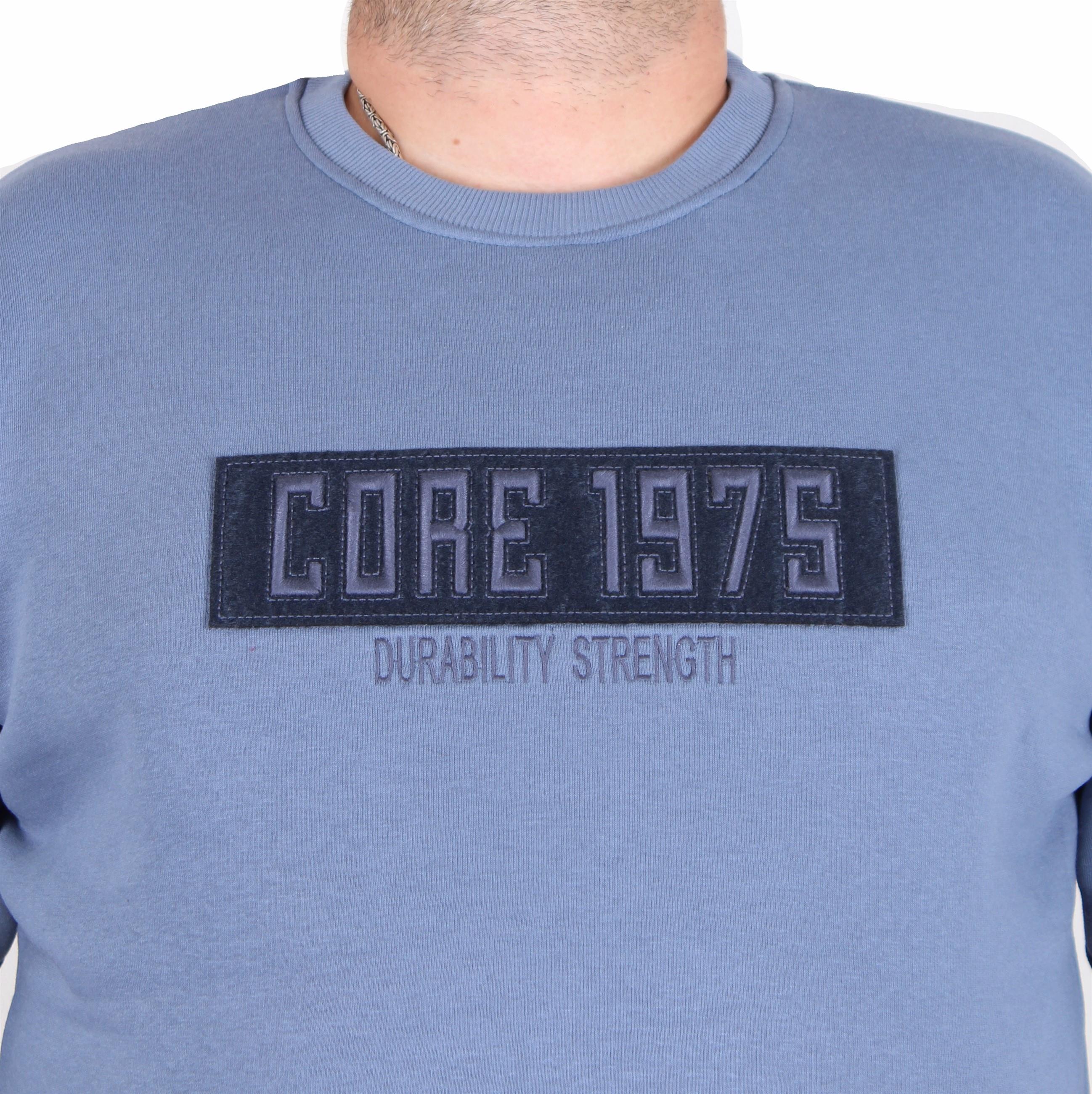 Starbattal Erkek Büyük Beden Sıfır Yaka 3ip Sweat Core 1975 24209 MAVI