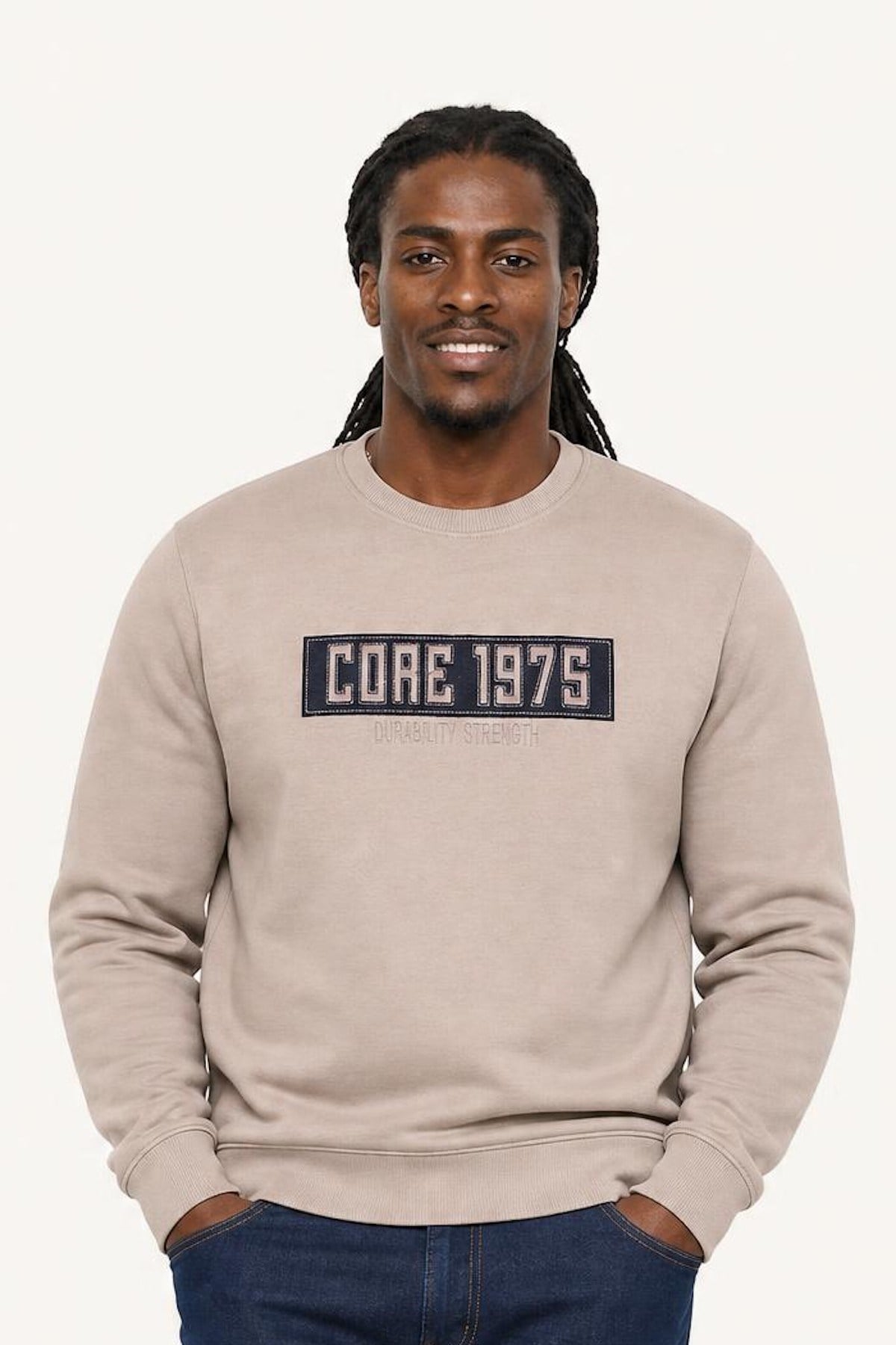 Starbattal Erkek Büyük Beden Sıfır Yaka 3ip Sweat Core 1975 24209 CAMEL