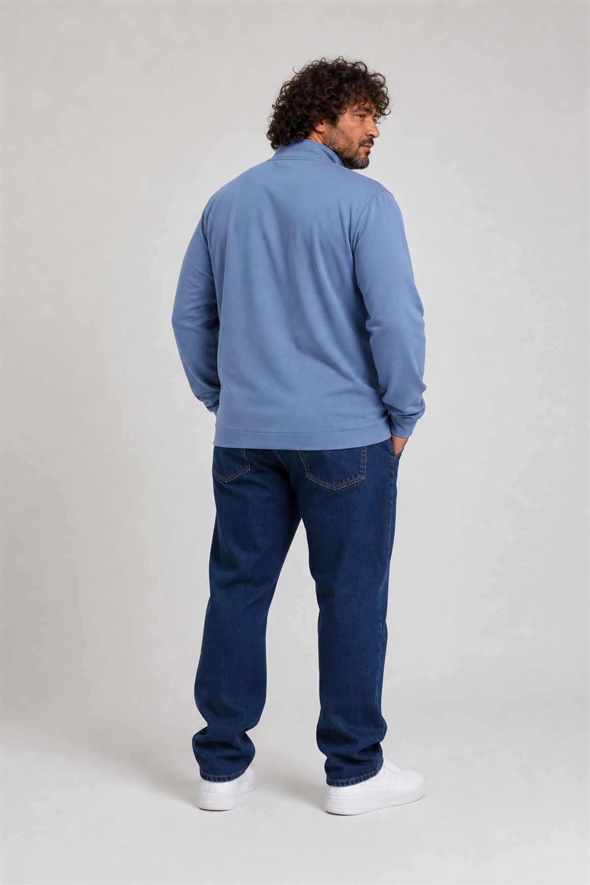 Starbattal Büyük Beden Basic Mevsimlik Fermuarlı Sweatshirt 22750 MAVI