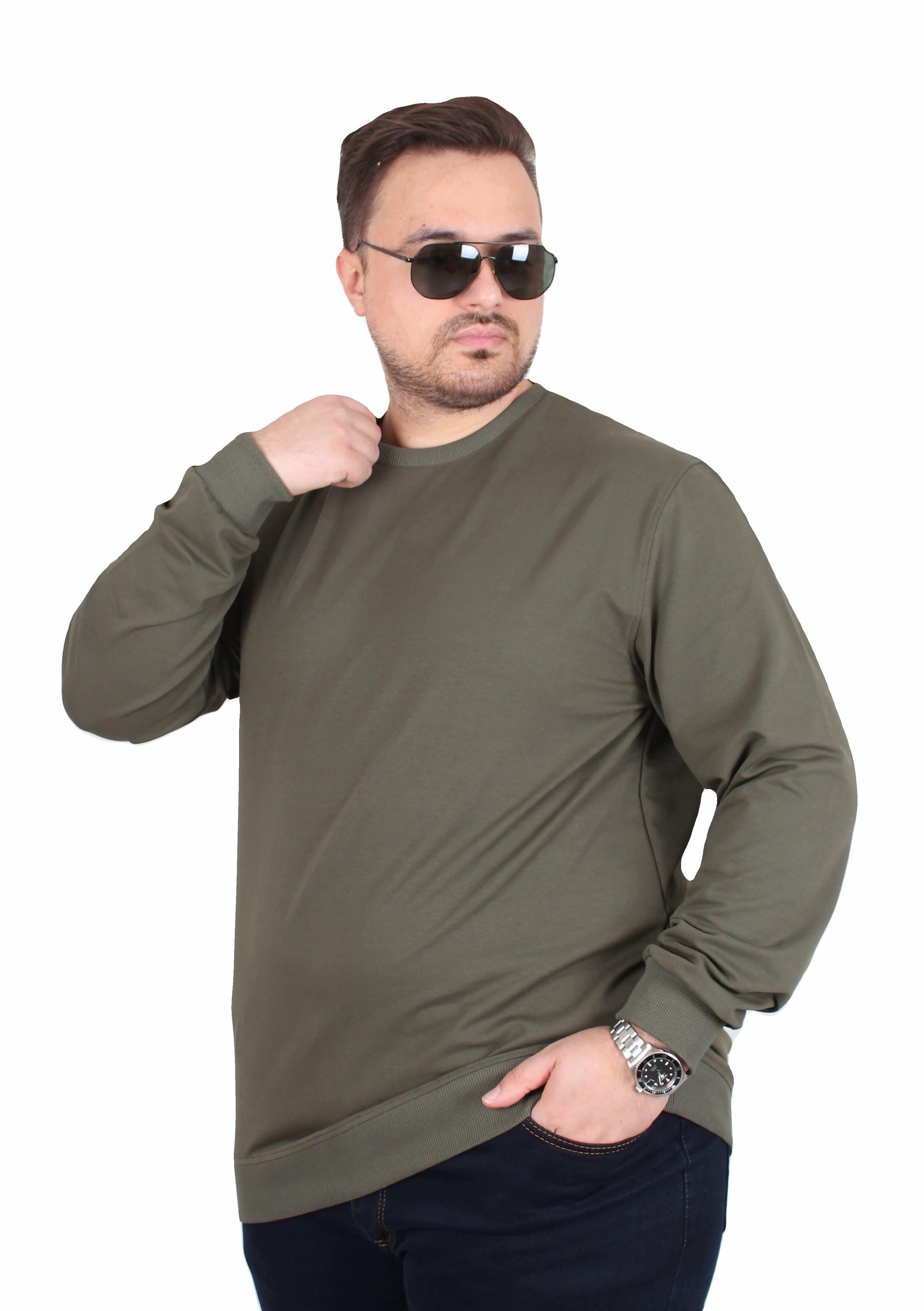 Starbattal Büyük Beden Sıfır Yaka Classic Sweat 23216 HAKI