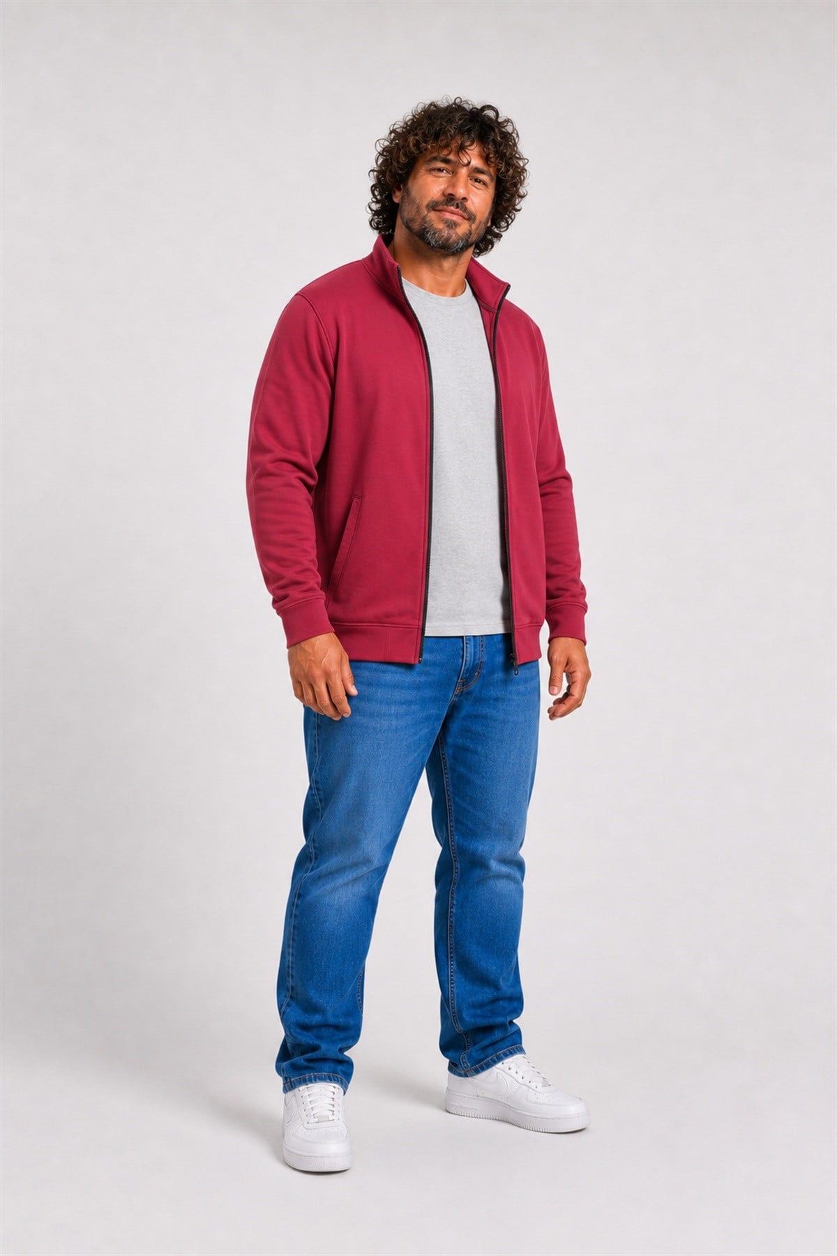 Starbattal Büyük Beden Basic Mevsimlik Fermuarlı Sweatshirt 22750 BORDO