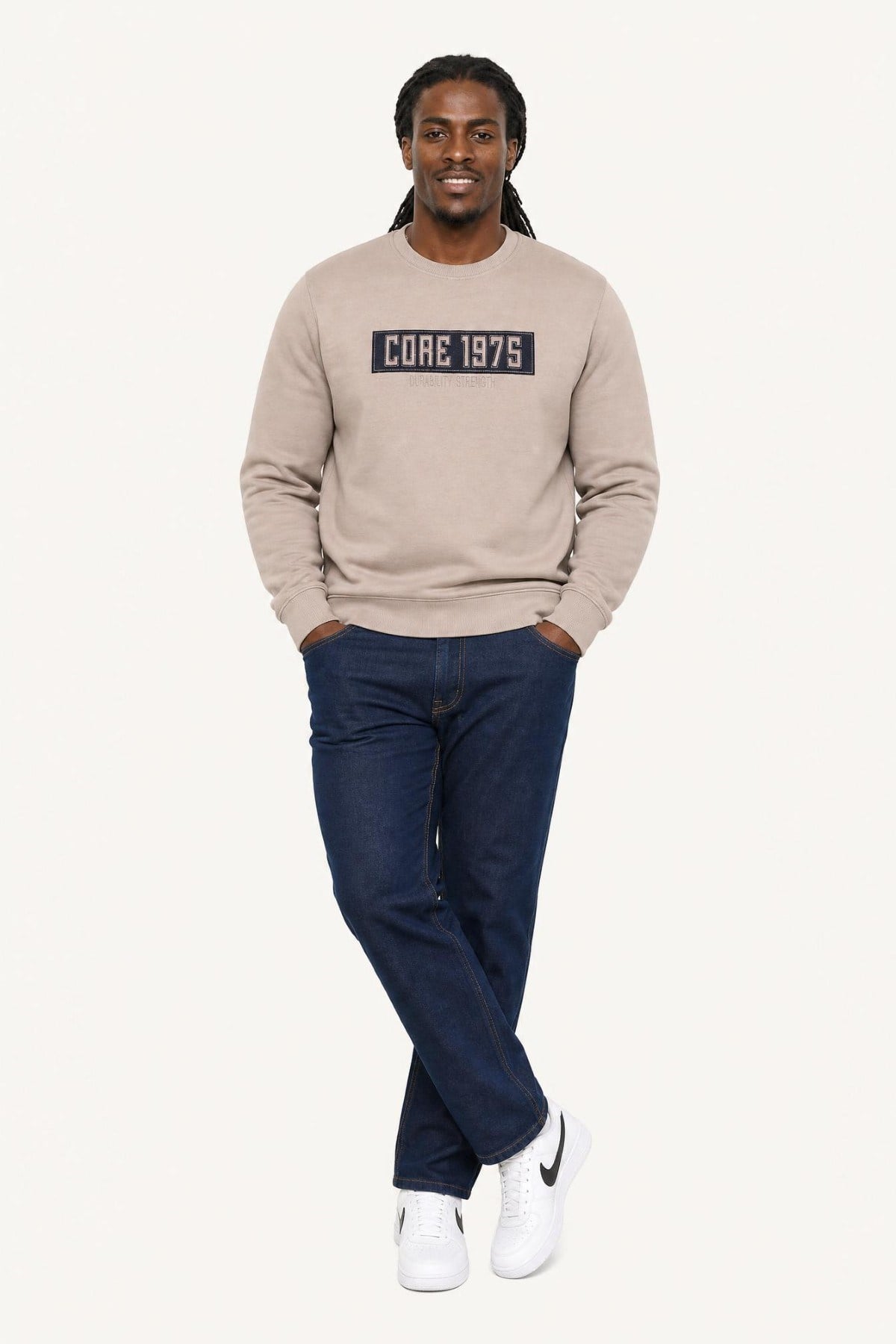 Starbattal Erkek Büyük Beden Sıfır Yaka 3ip Sweat Core 1975 24209 CAMEL