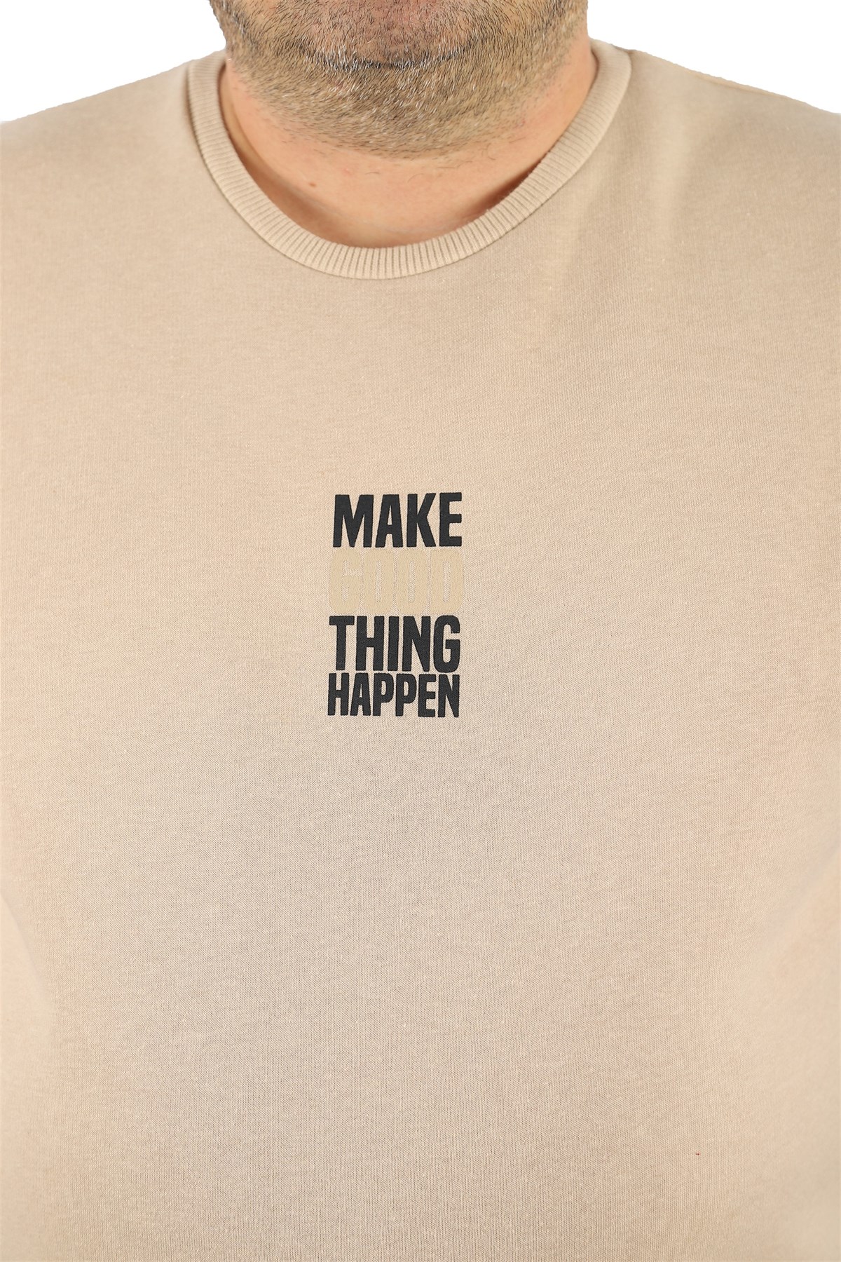 Starbattal Büyük Beden Unisex Sweat Make Good 22734 BEJ