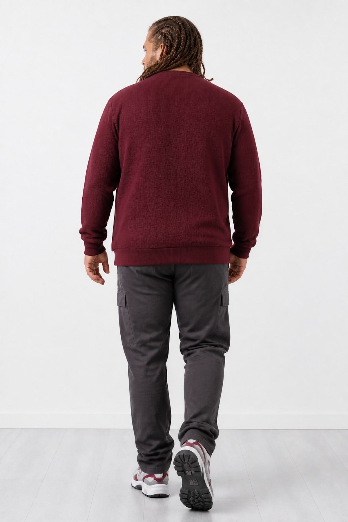 Starbattal Büyük Beden Sıfır Yaka Classic Sweat 23216 BORDO