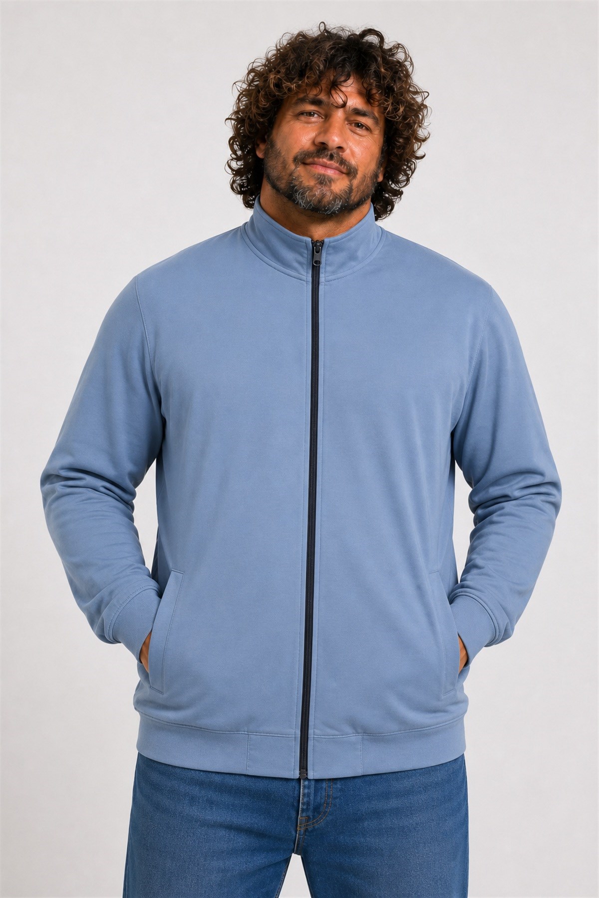 Starbattal Büyük Beden Basic Mevsimlik Fermuarlı Sweatshirt 22750 MAVI