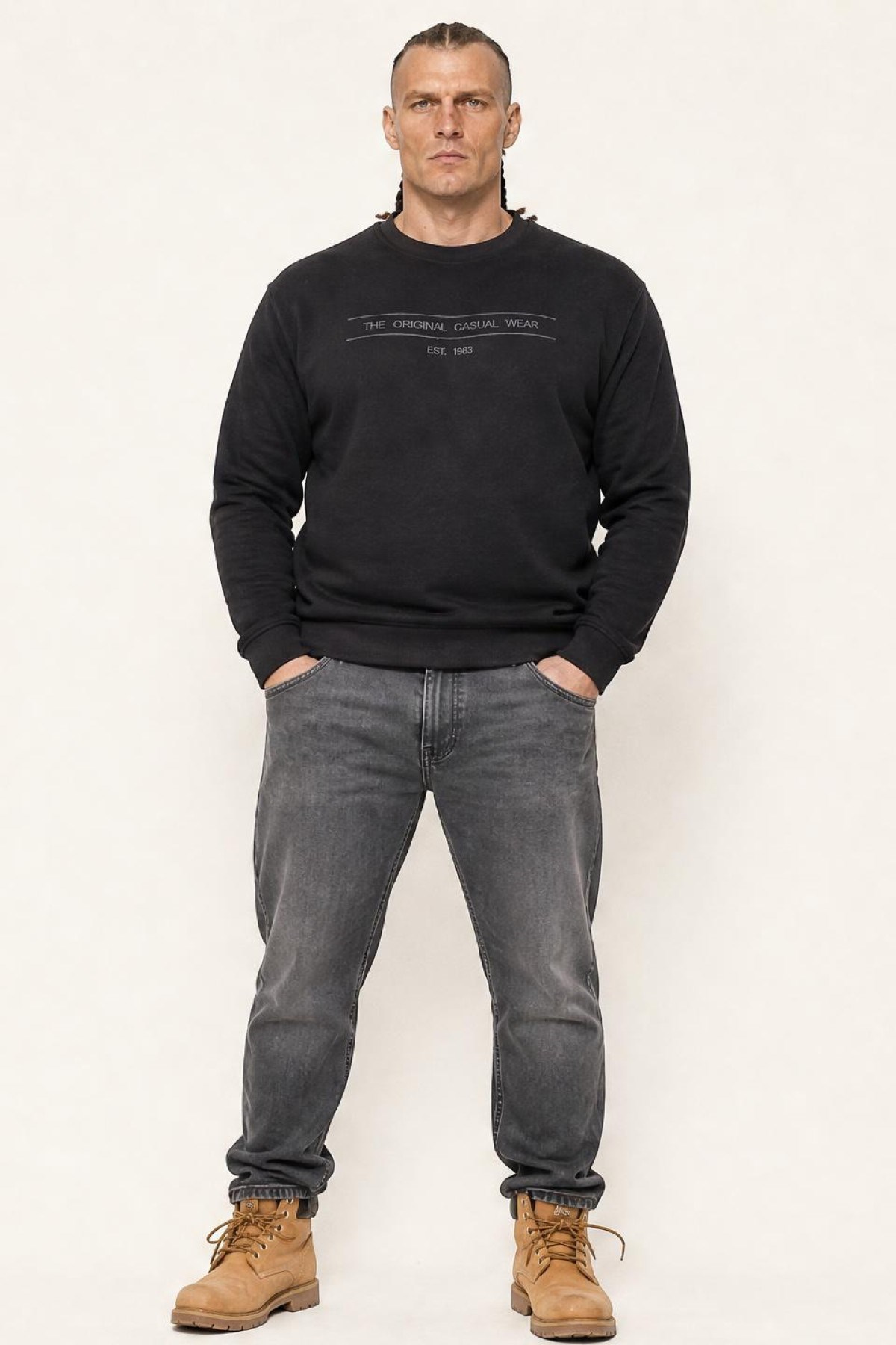 Starbattal Erkek Büyük Beden Sıfır Yaka 3ip Sweat Original 24203 SIYAH