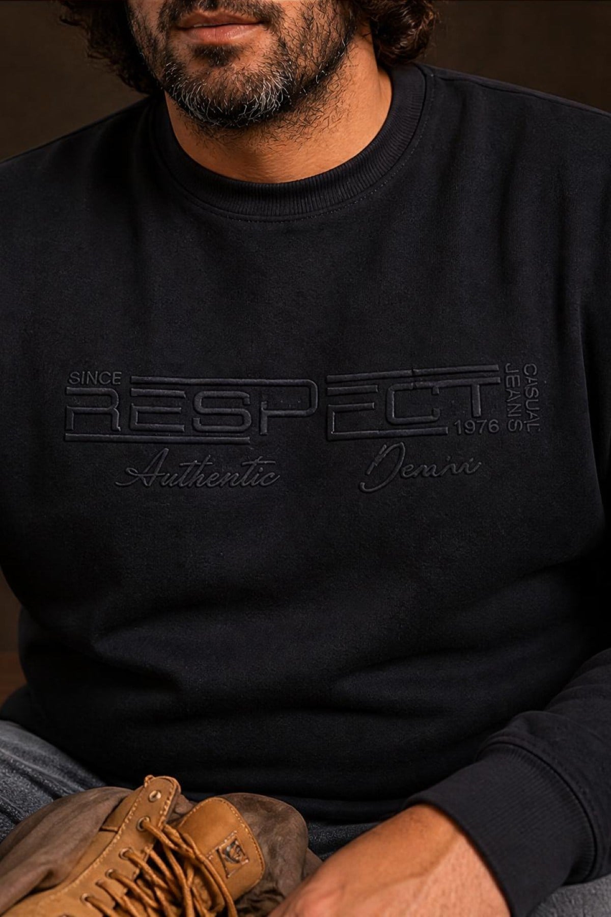 Starbattal Erkek Büyük Beden Sıfır Yaka 3ip Sweat Respect 24205 SIYAH