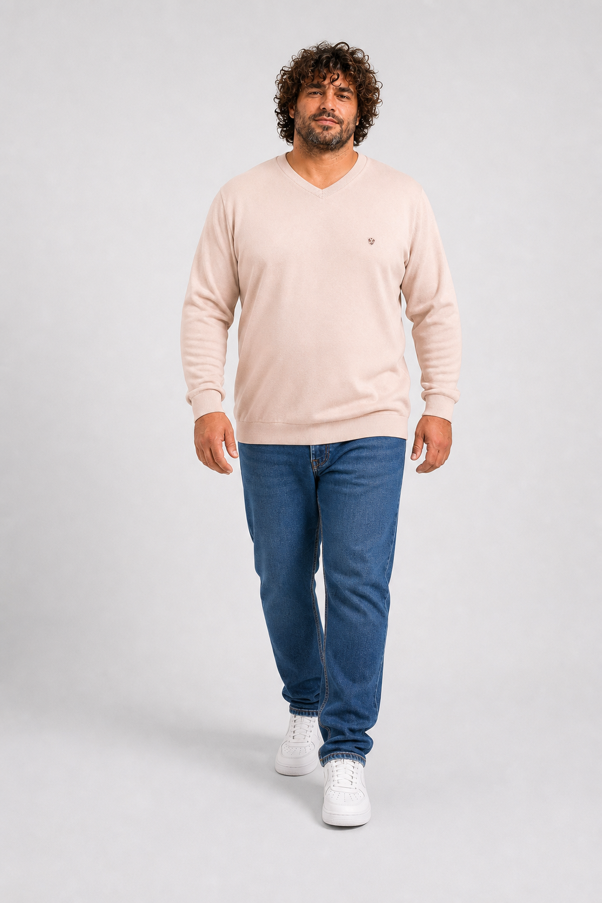 Starbattal Büyük Beden Selanik V Yaka Classic Sweat 23201 BEJ