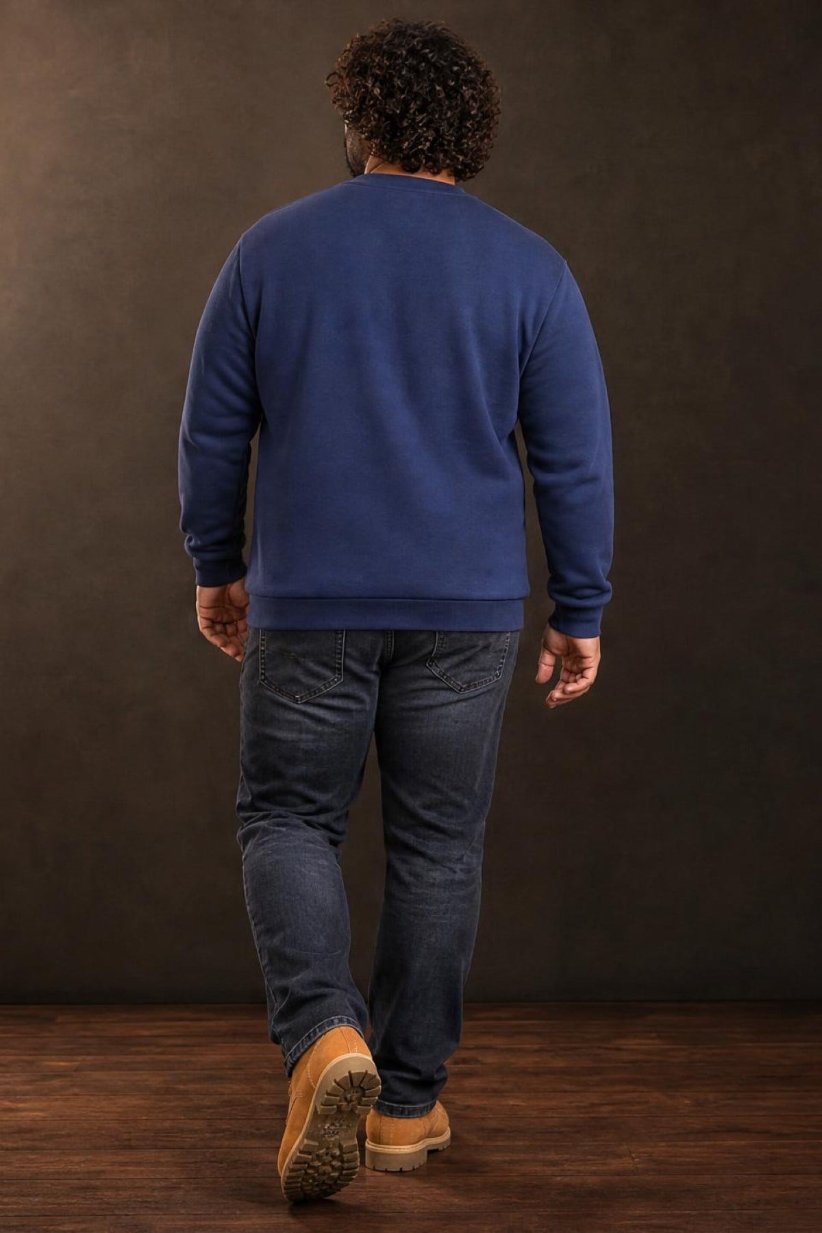 Starbattal Erkek Büyük Beden Sıfır Yaka 3ip Sweat Respect 24205 INDIGO