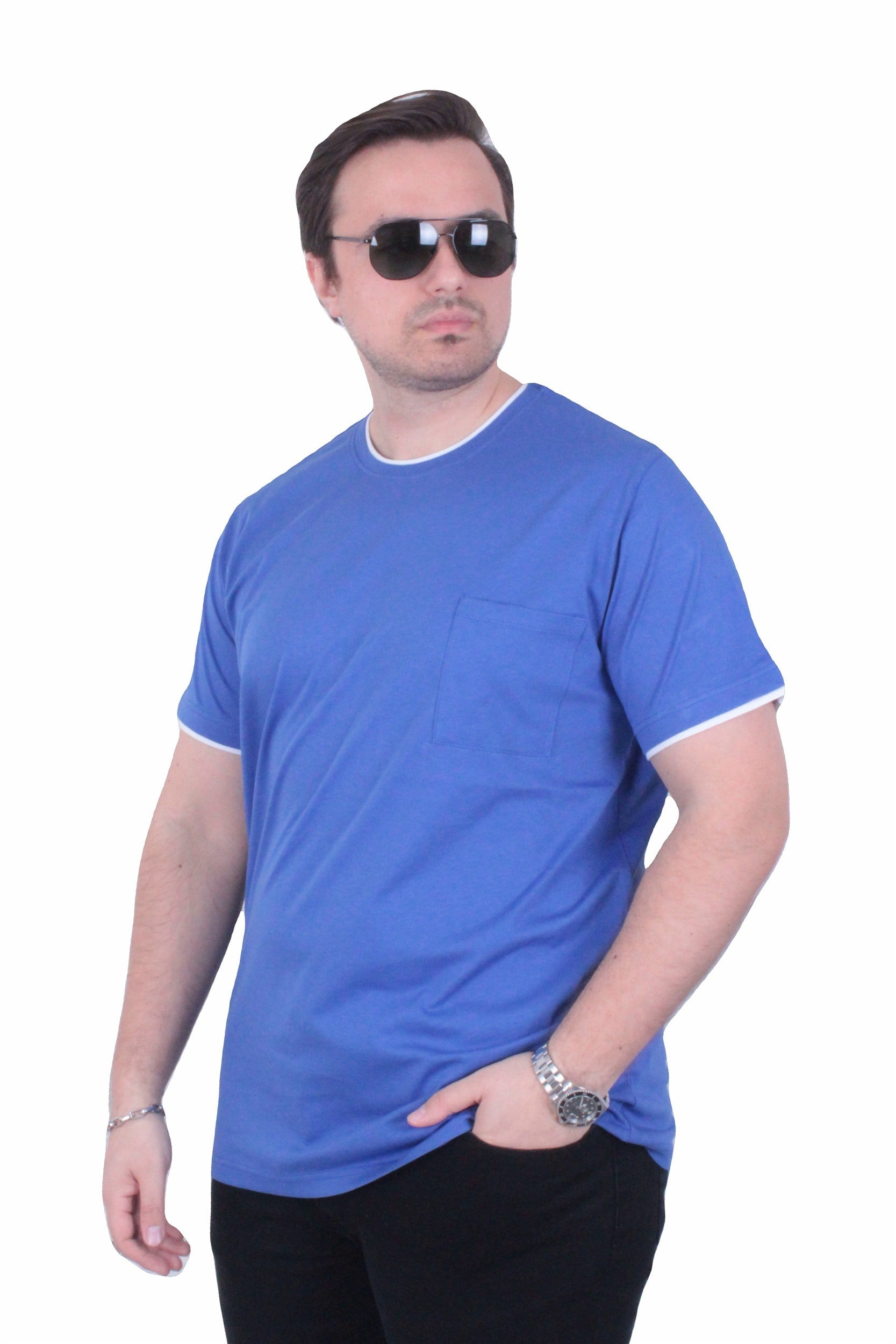 Starbattal Erkek Büyük Beden Sıfır Yaka Tişört Cepli 26143 SAKS