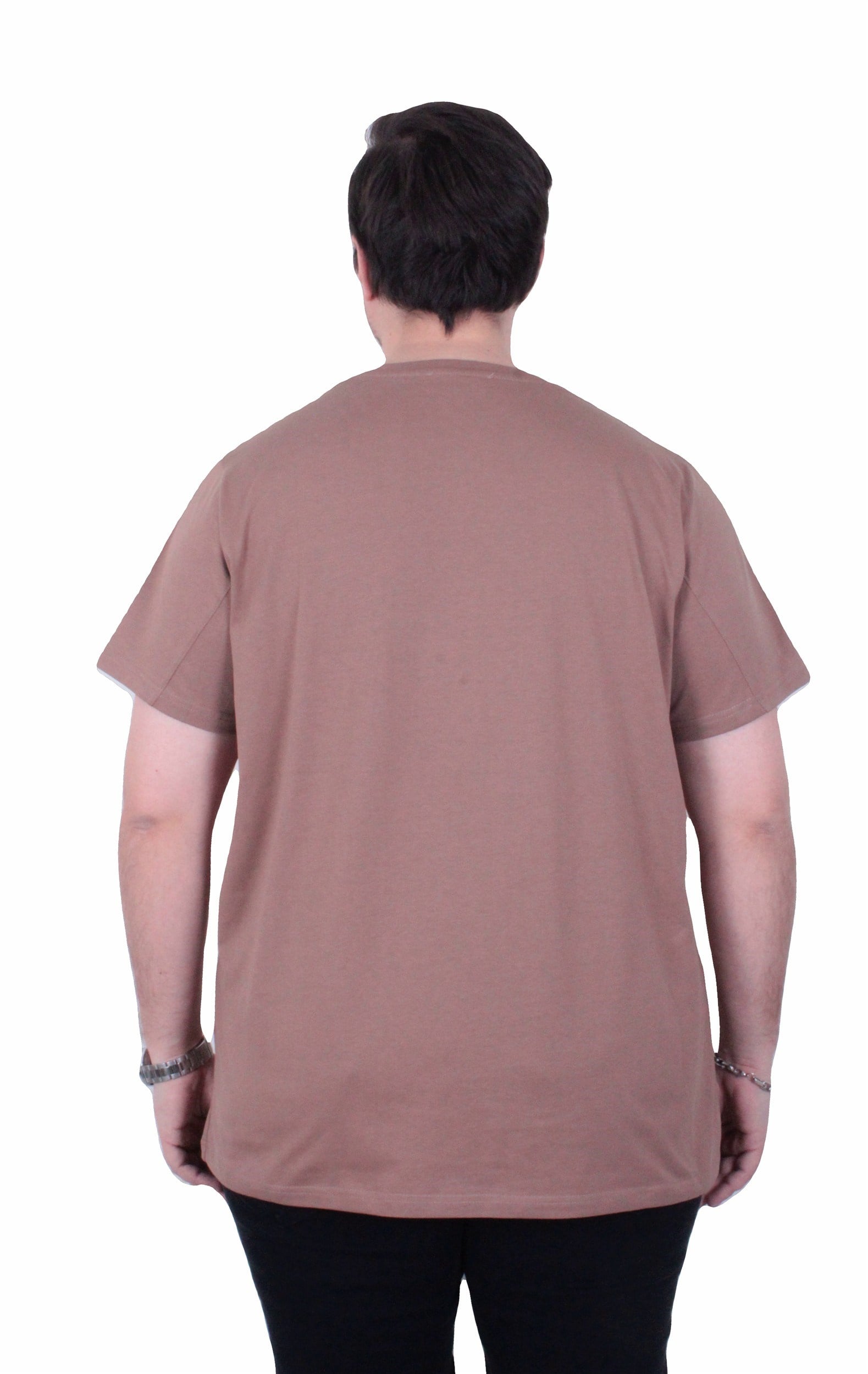 Starbattal Erkek Büyük Beden Sıfır Yaka Tişört Cepli 26145 KAHVERENGİ