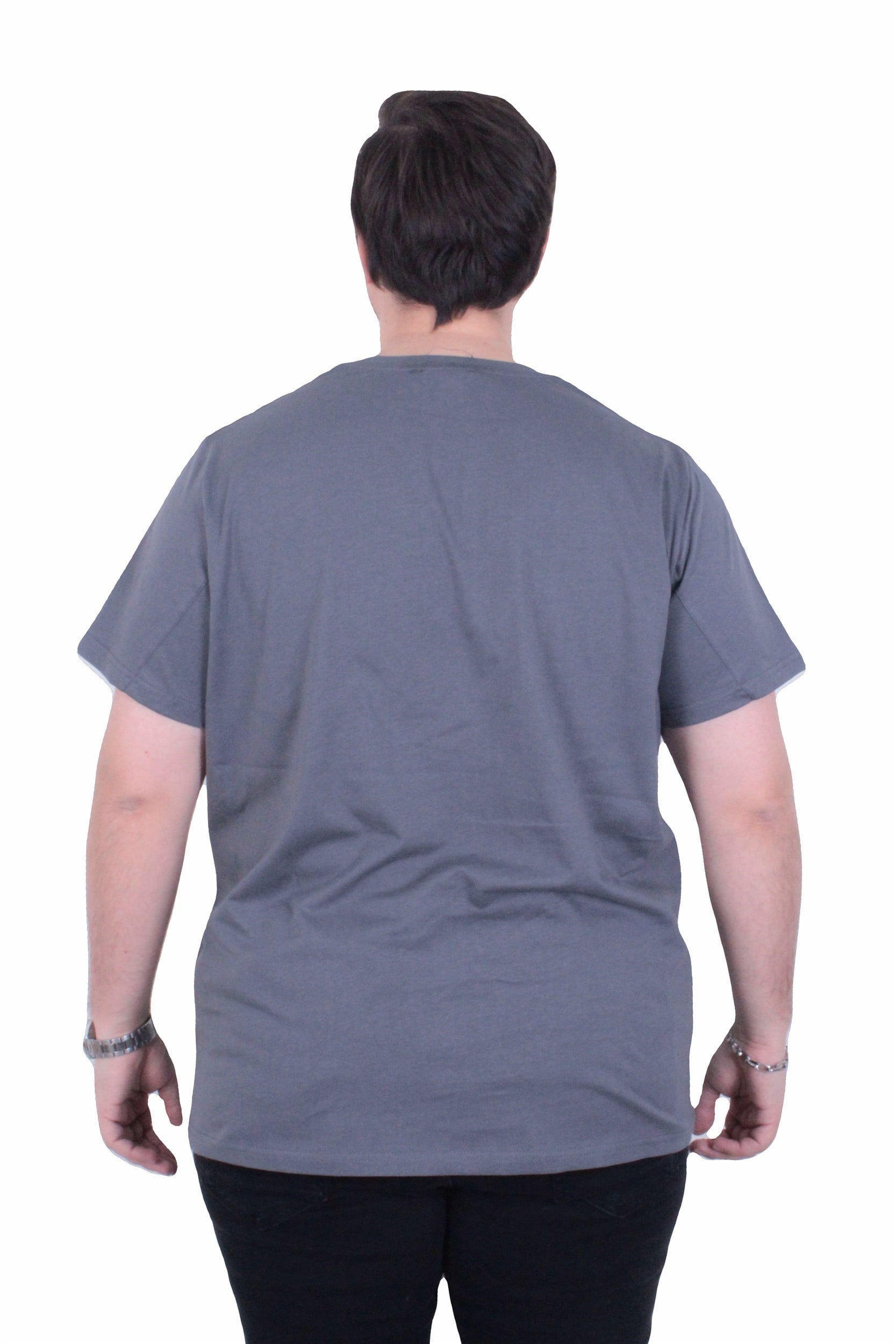 Starbattal Erkek Büyük Beden Sıfır Yaka Tişört Cepli 26145 FUME