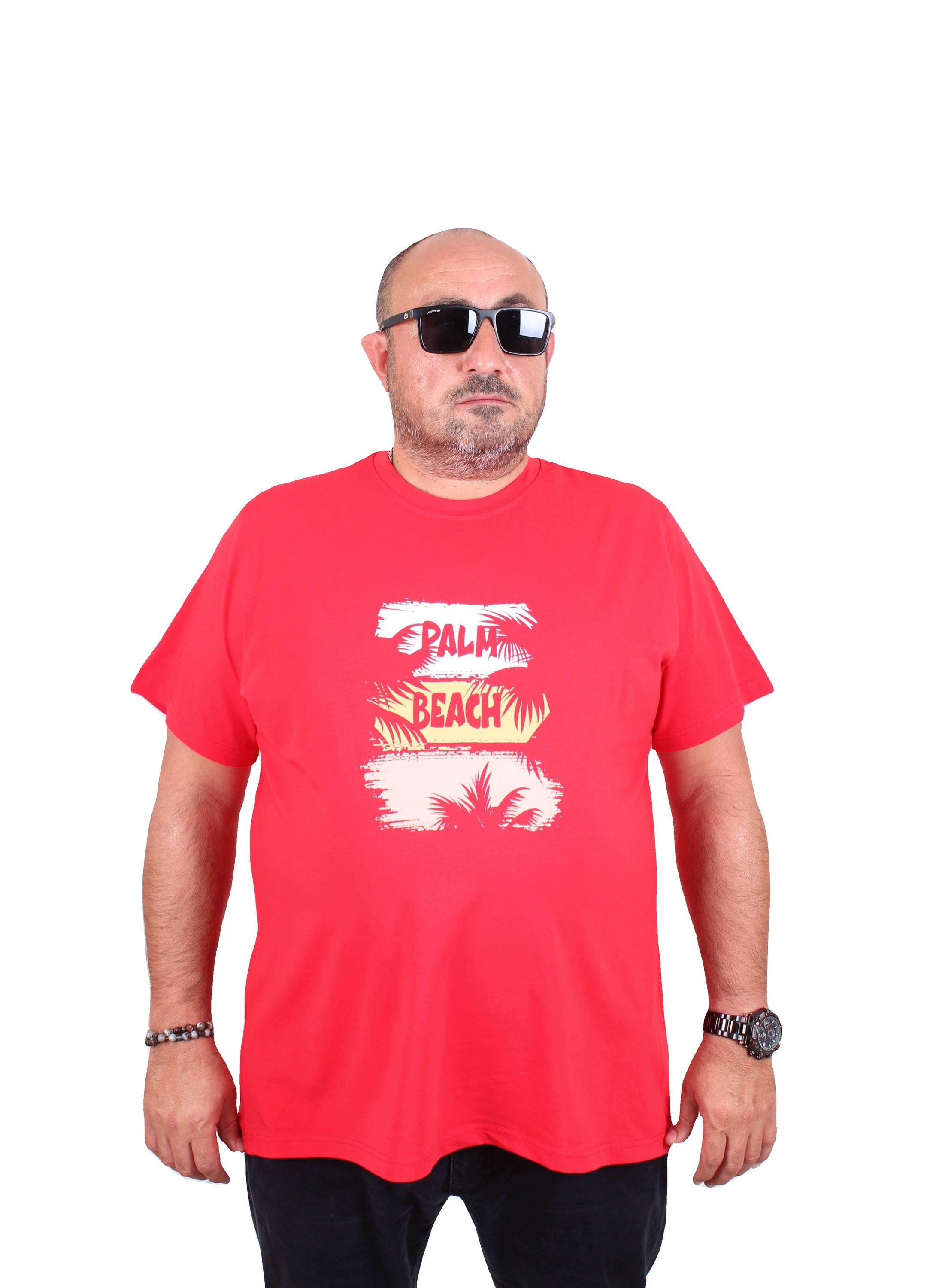 Starbattal Erkek Büyük Beden Sıfır Yaka Tişört Palm Beach 25188 KIRMIZI