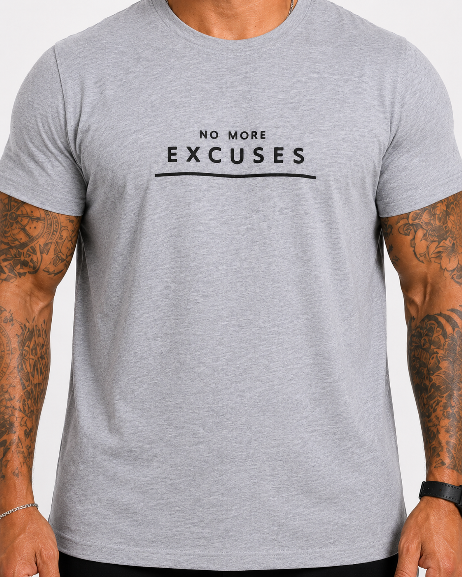 Starbattal Erkek Büyük Beden Sıfır Yaka Tişört Excuses 26130 GRI MELANJ