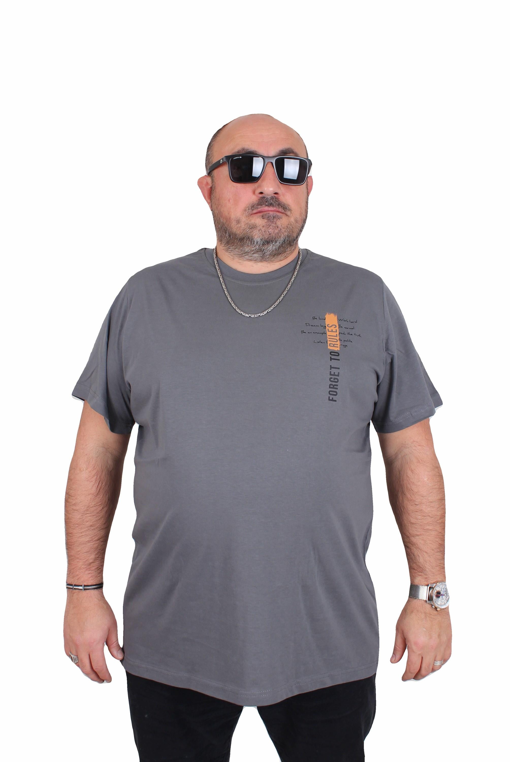 Starbattal Erkek Büyük Beden Sıfır Yaka Tişört Forget To Rules 25156 FUME