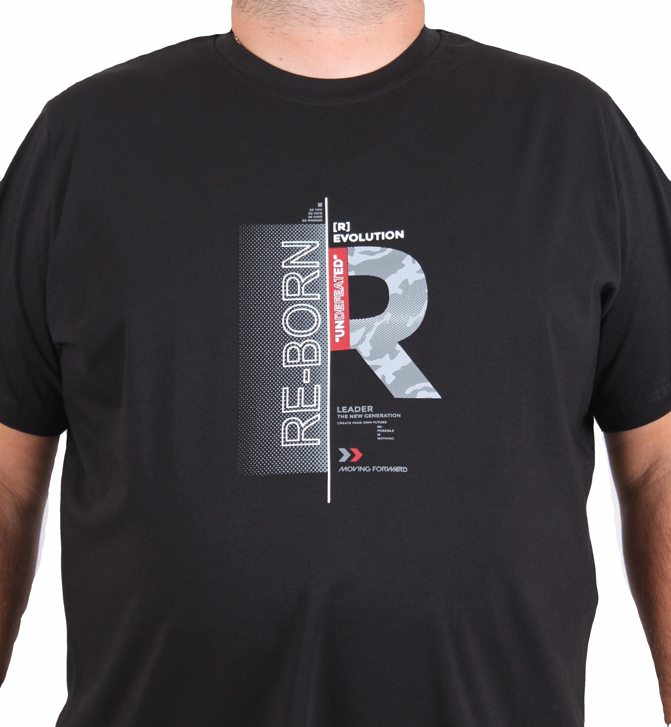 Starbattal Erkek Büyük Beden Sıfır Yaka Tişört Re-Born 25185 SIYAH