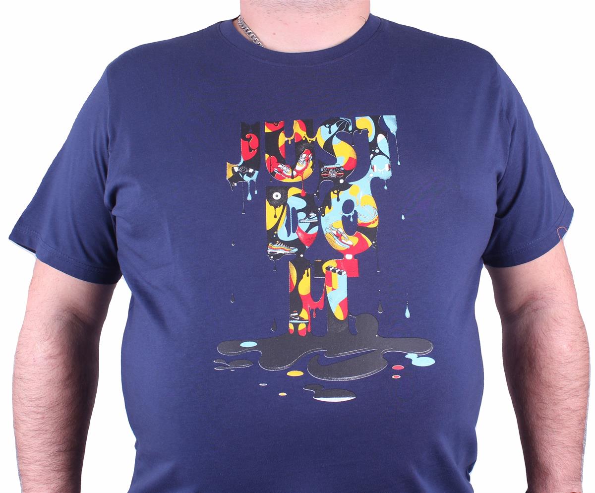 Erkek Büyük Beden Sıfır Yaka Tişört 23169 Marin