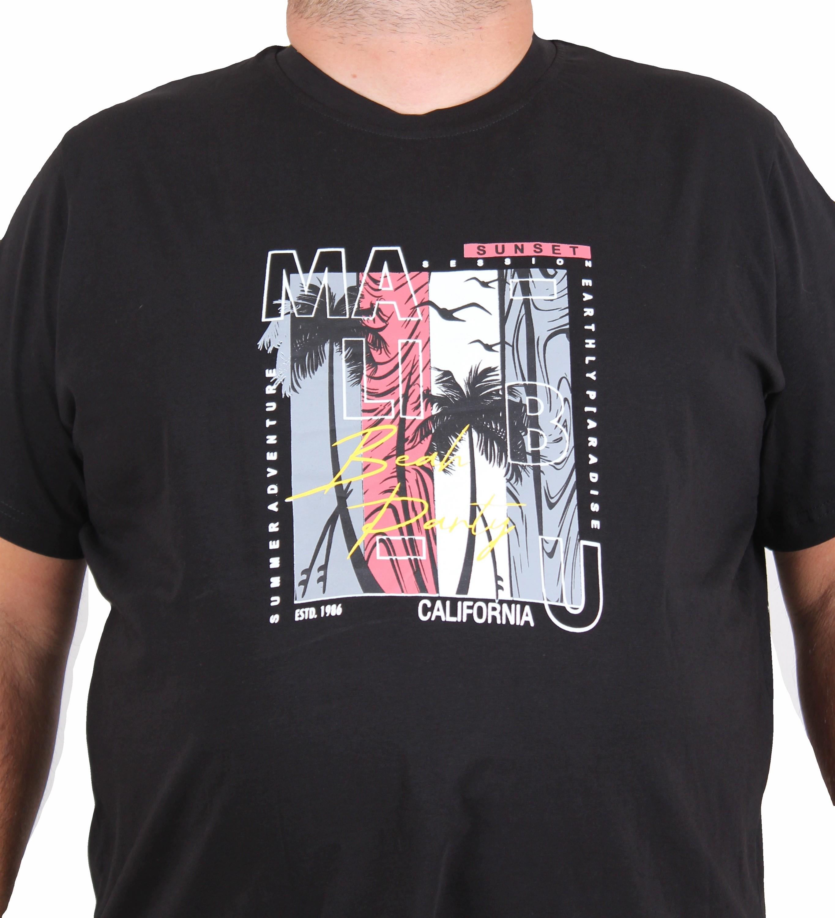 Starbattal Erkek Büyük Beden Sıfır Yaka Tişört Beach Party 25191 SIYAH