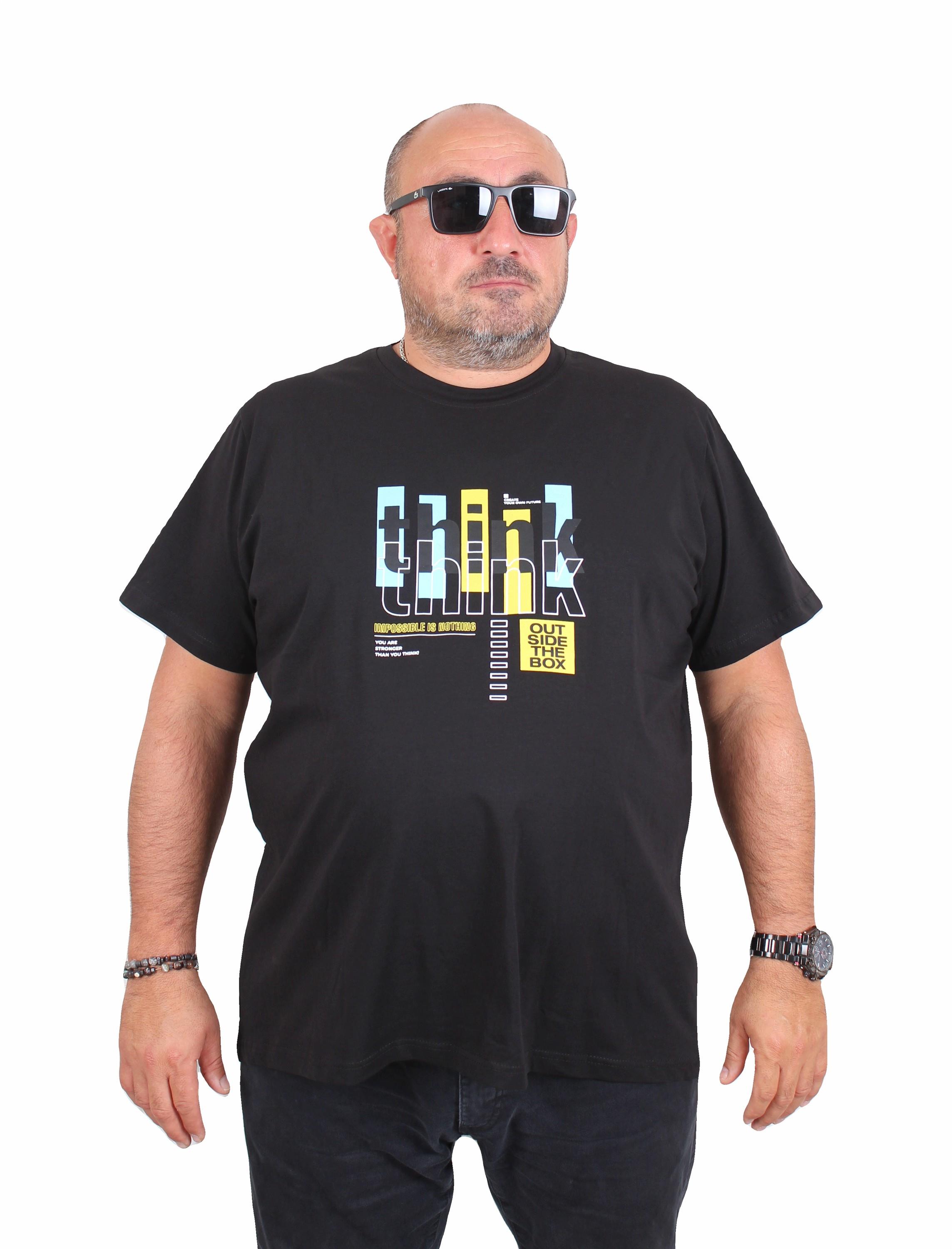 Starbattal Erkek Büyük Beden Sıfır Yaka Tişört Think 25184 SIYAH