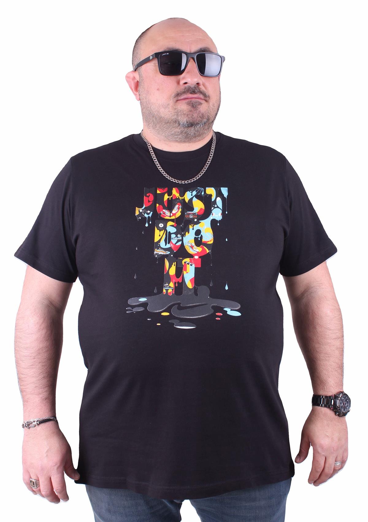 Erkek Büyük Beden Sıfır Yaka Tişört 23169 SIYAH