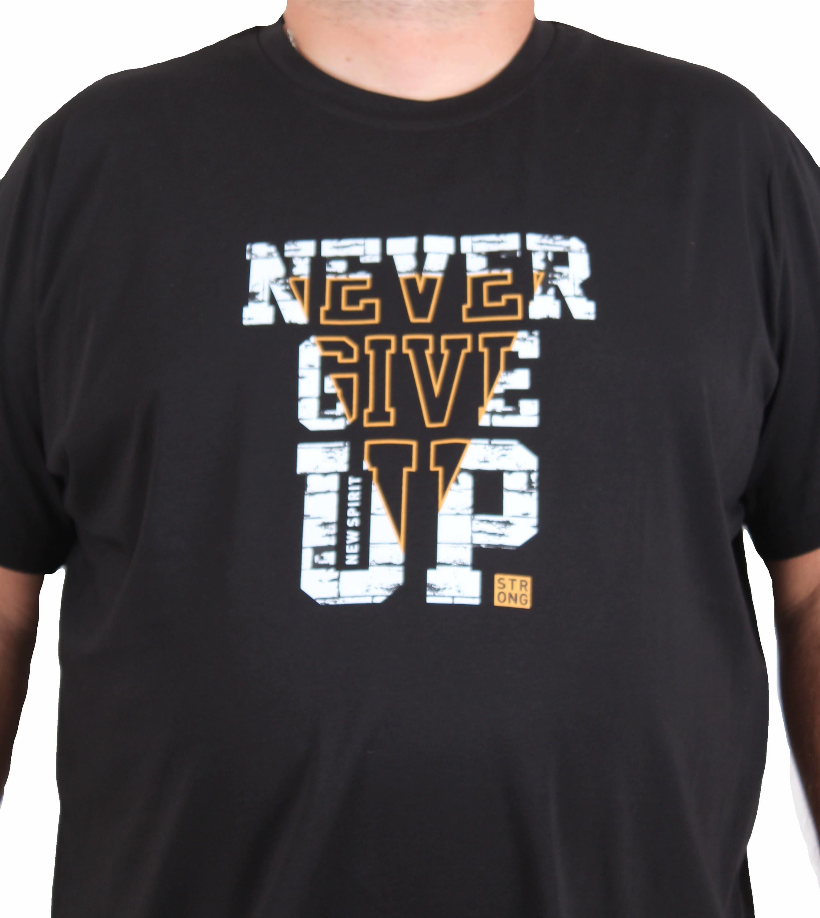 Starbattal Erkek Büyük Beden Sıfır Yaka Tişört Never Give Up 25182 SIYAH