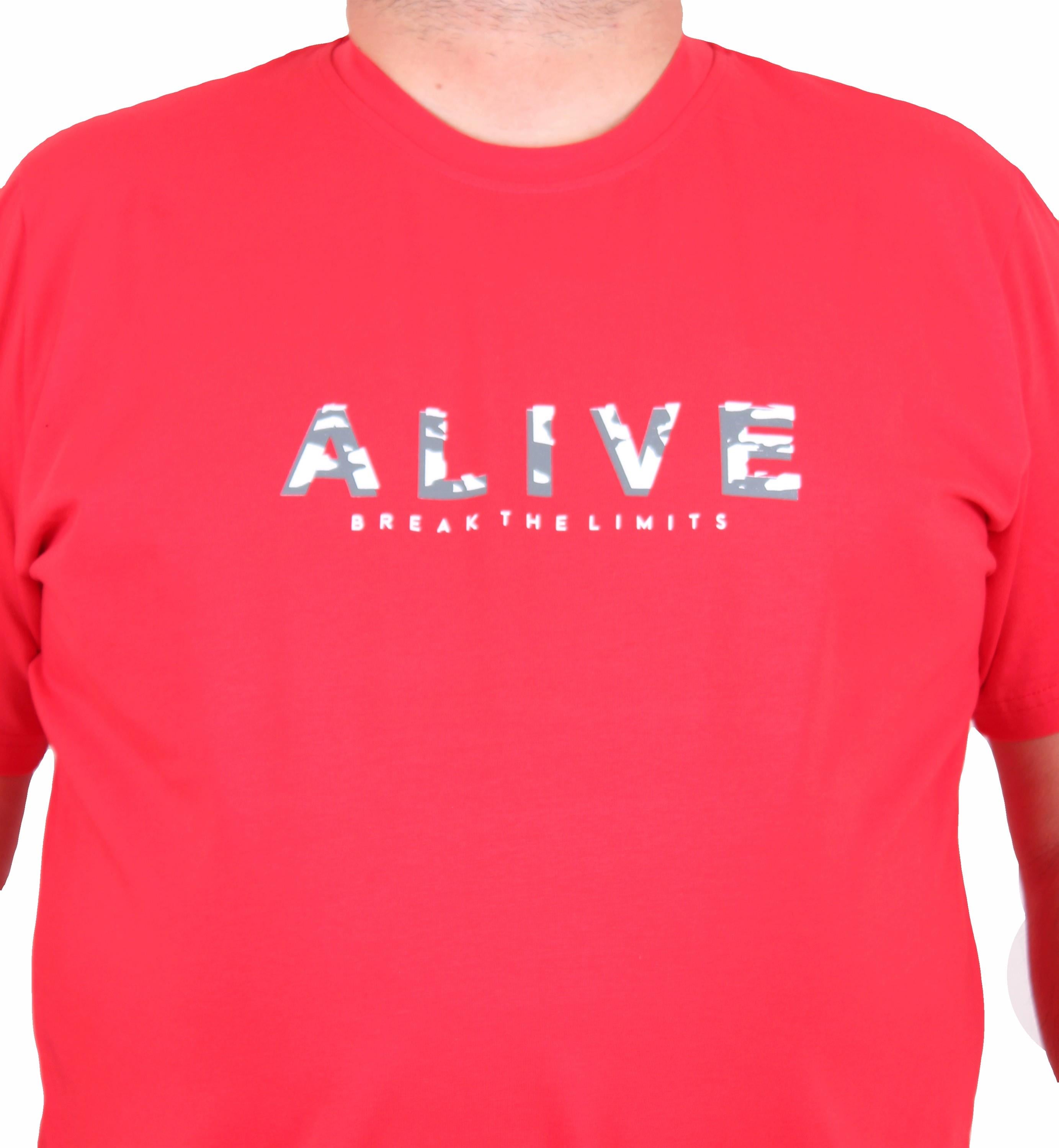 Starbattal Erkek Büyük Beden Sıfır Yaka Tişört Alive 25187 KIRMIZI
