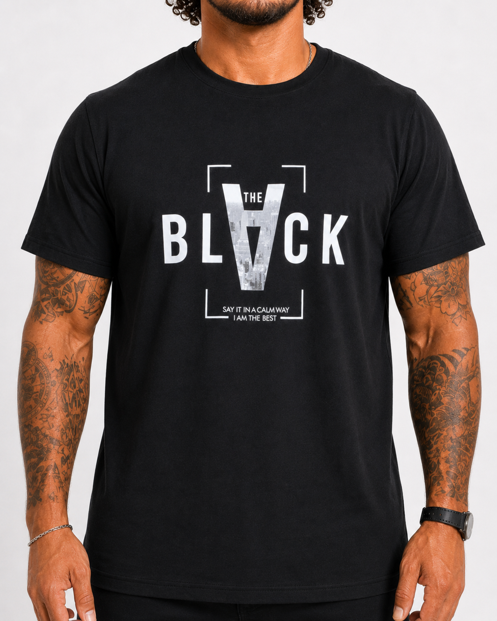 Starbattal Erkek Büyük Beden Sıfır Yaka Tişört Black 26135 SIYAH