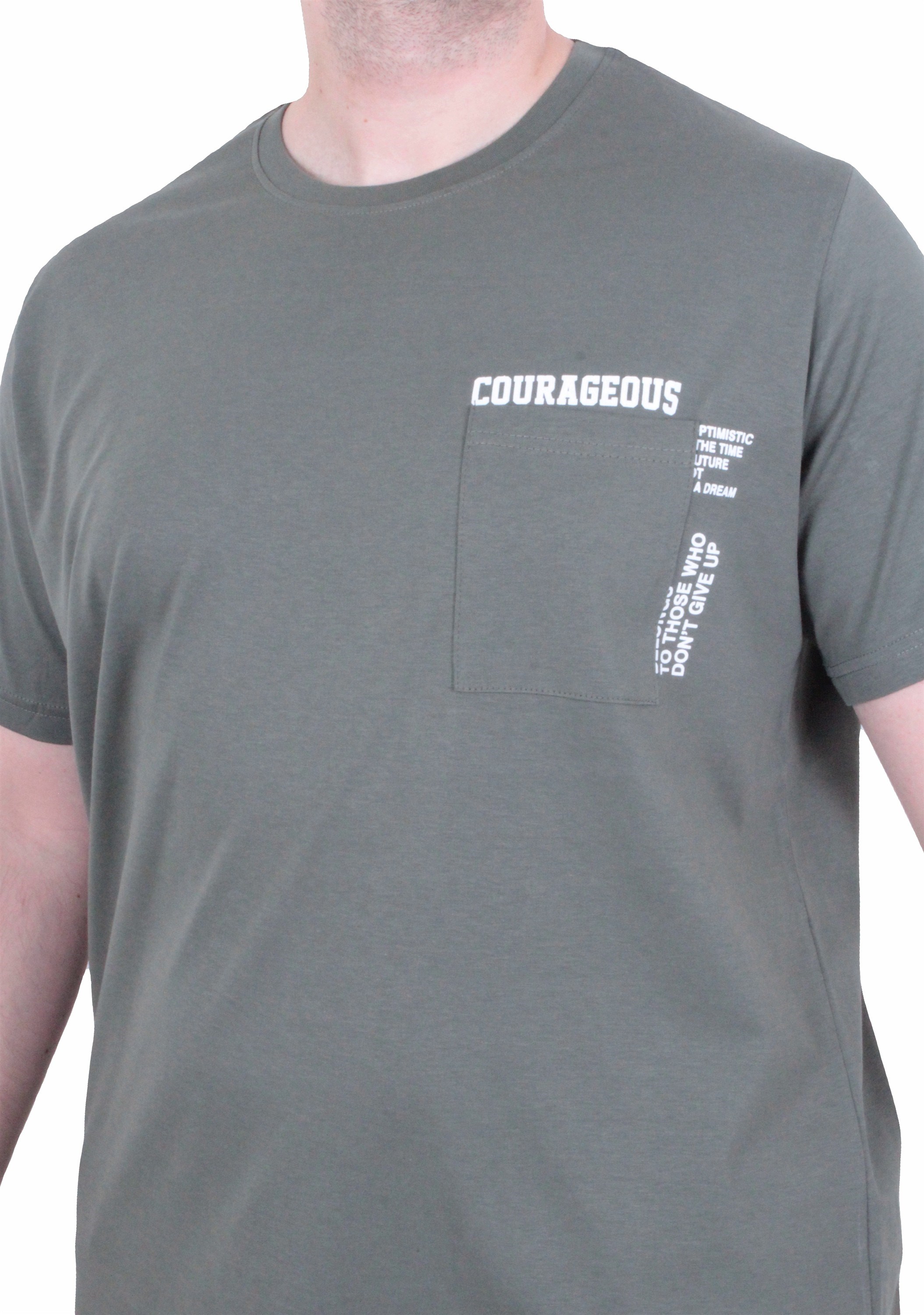 Starbattal Erkek Büyük Beden Sıfır Yaka Tişört Courageous 26146 HAKI